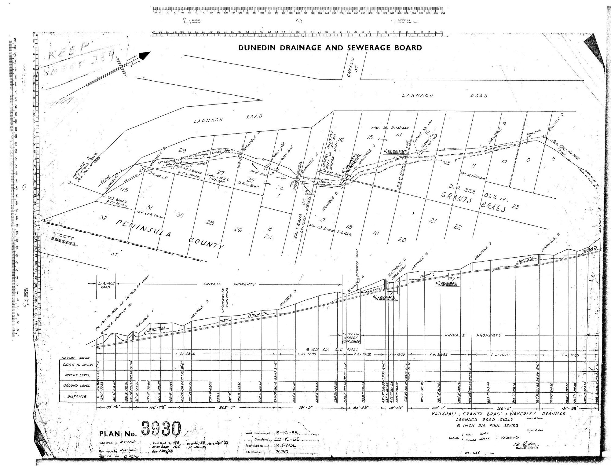 VUAXHALL, GRANT'S BRAES &amp; WAVERLEY DRAINAGE SCHEME - LARNACH ROAD GULLY 6" DIA FOUL SEWER