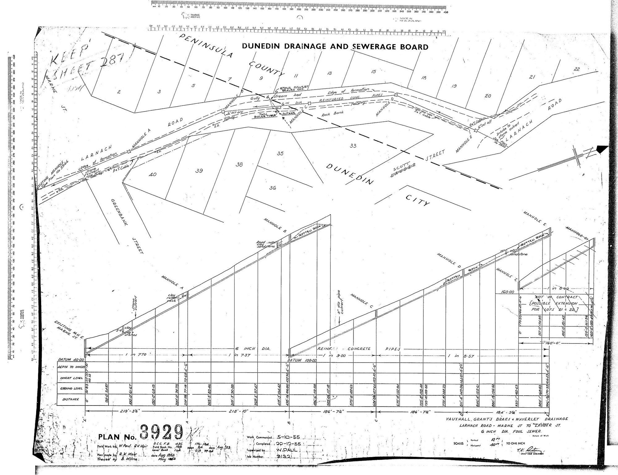 VUAXHALL, GRANT'S BRAES &amp; WAVERLEY DRAINAGE SCHEME - LARNACH ROAD - MARNE ST TO LAUDER ST.  6" DIA FOUL SEWER