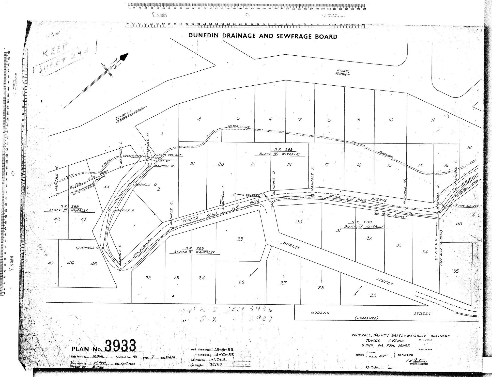VUAXHALL, GRANT'S BRAES &amp; WAVERLEY DRAINAGE TOWER AVENUE  6" DIA FOUL SEWER