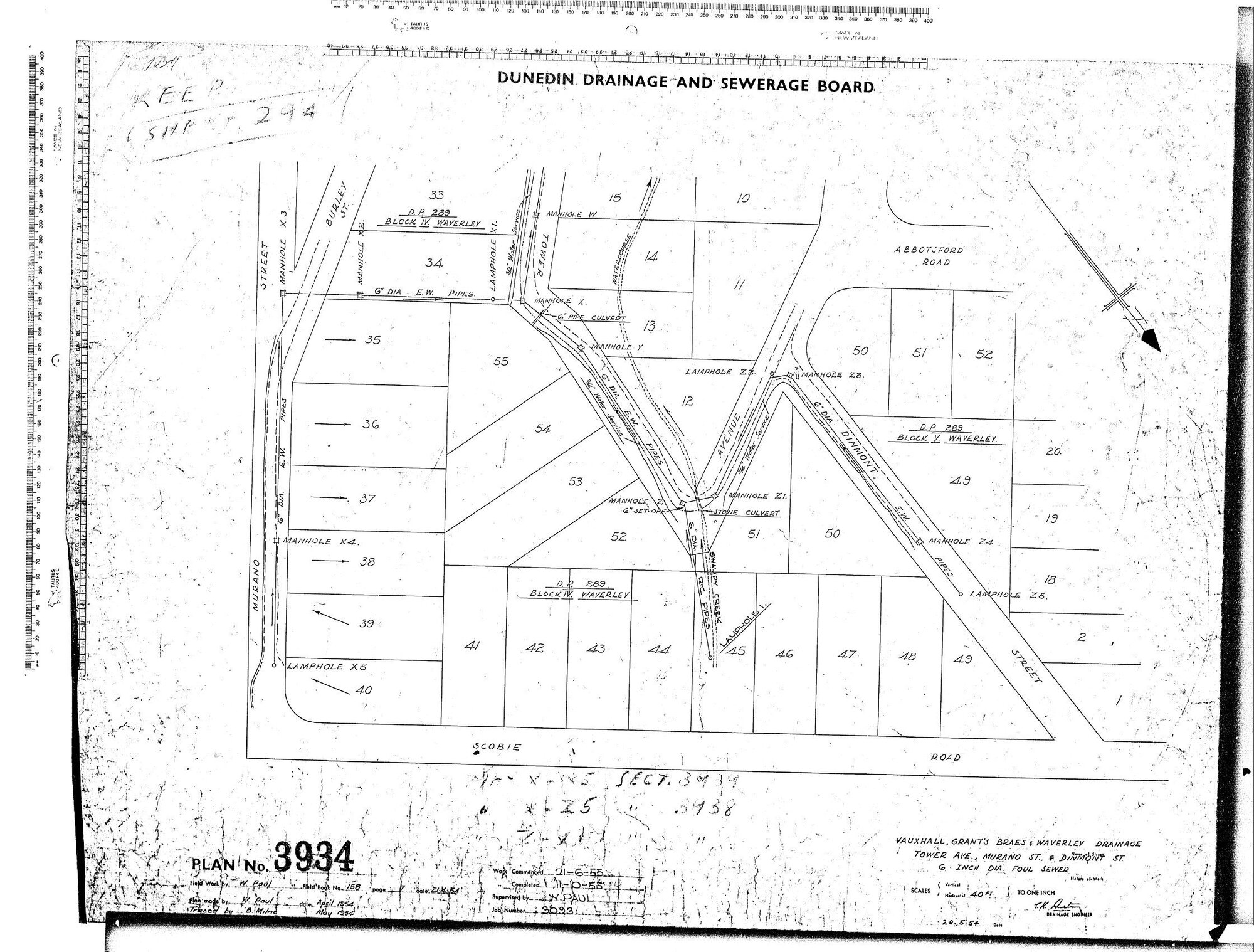VUAXHALL, GRANT'S BRAES &amp; WAVERLEY DRAINAGE TOWER AVENUE MURANO ST. DINMONT ST 6" DIA FOUL SEWER