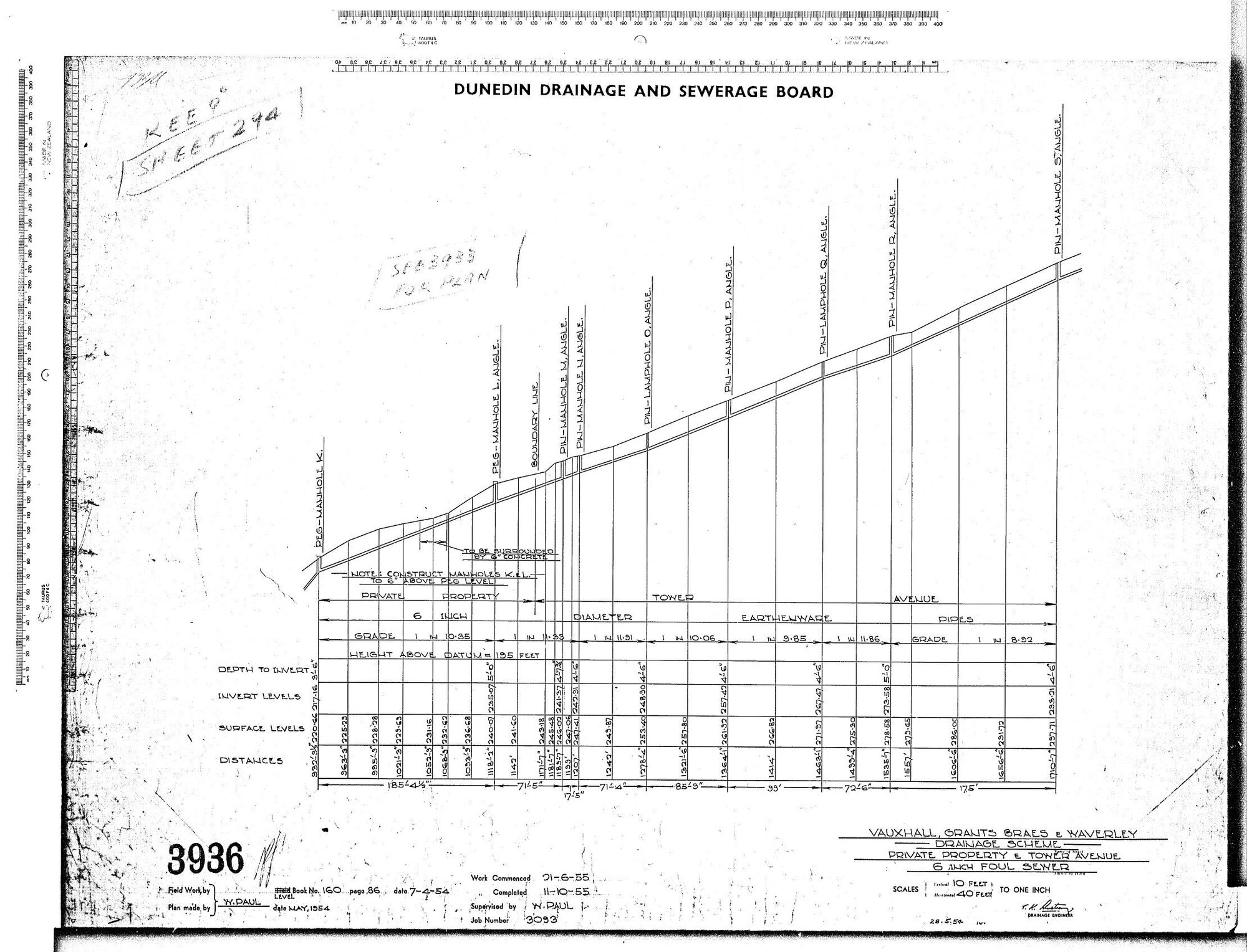 VUAXHALL, GRANT'S BRAES &amp; WAVERLEY DRAINAGE SCHEME  PRIVATE PROPERTY  &amp; TOWER AVENUE 6" FOUL SEWER