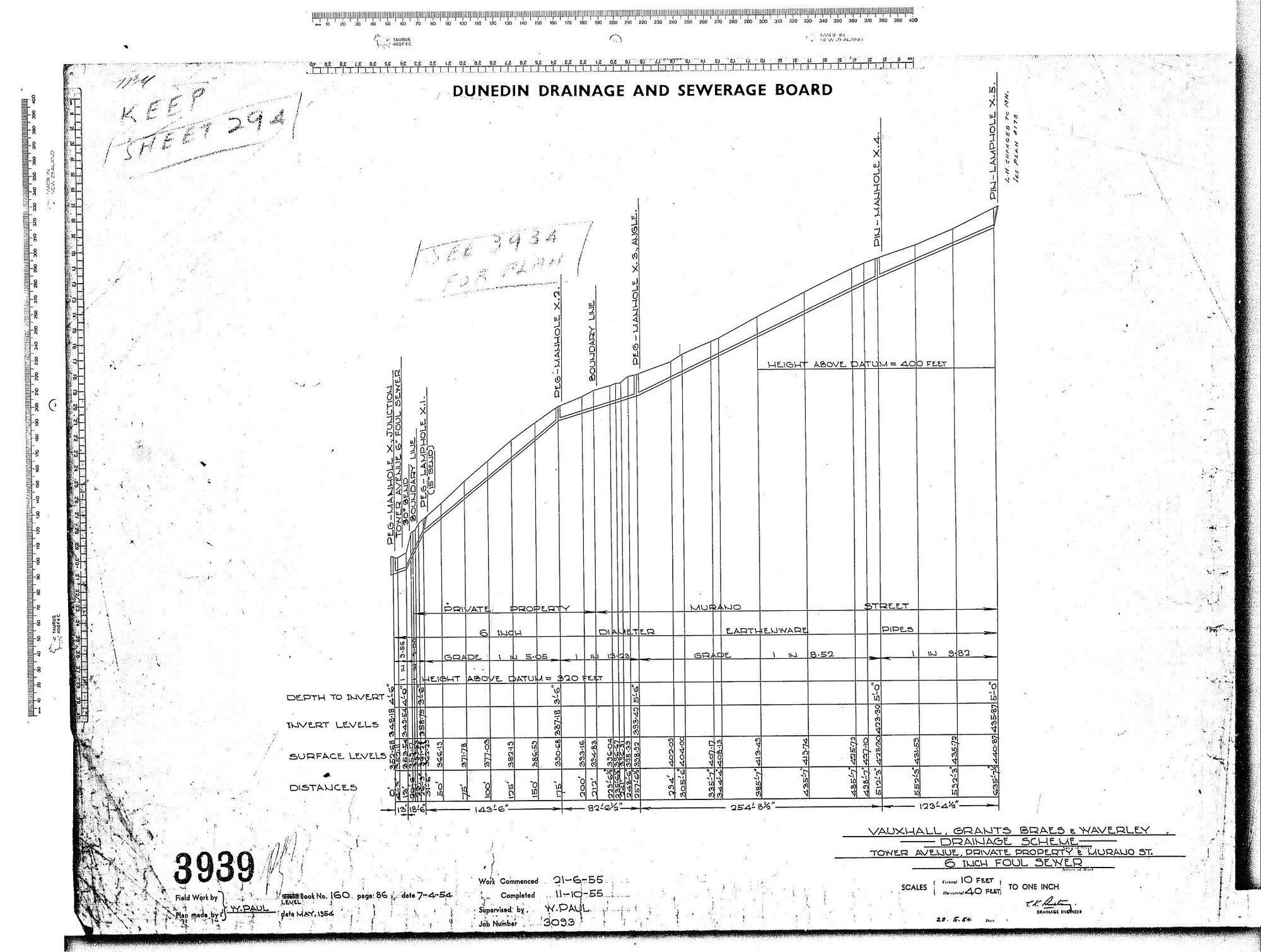 VUAXHALL, GRANT'S BRAES &amp; WAVERLEY DRAINAGE SCHEME  TOWER AVENUE, PRIVATE PROPERTY &amp; MURANO ST.  6" FOUL SEWER