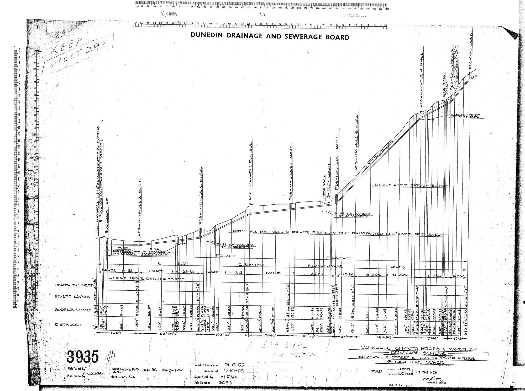 VUAXHALL, GRANT'S BRAES &amp; WAVERLEY DRAINAGE SCHEME  SOMERVILLE STREET &amp; T.P.P. TO TOWER AVENUE 6" FOUL SEWER