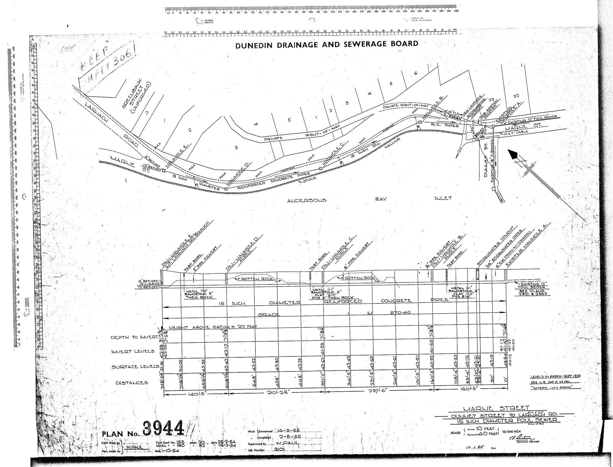MARNE STREET - DUNNET STREET TO LARNACH DR.  15" DIAMETER FOUL SEWER