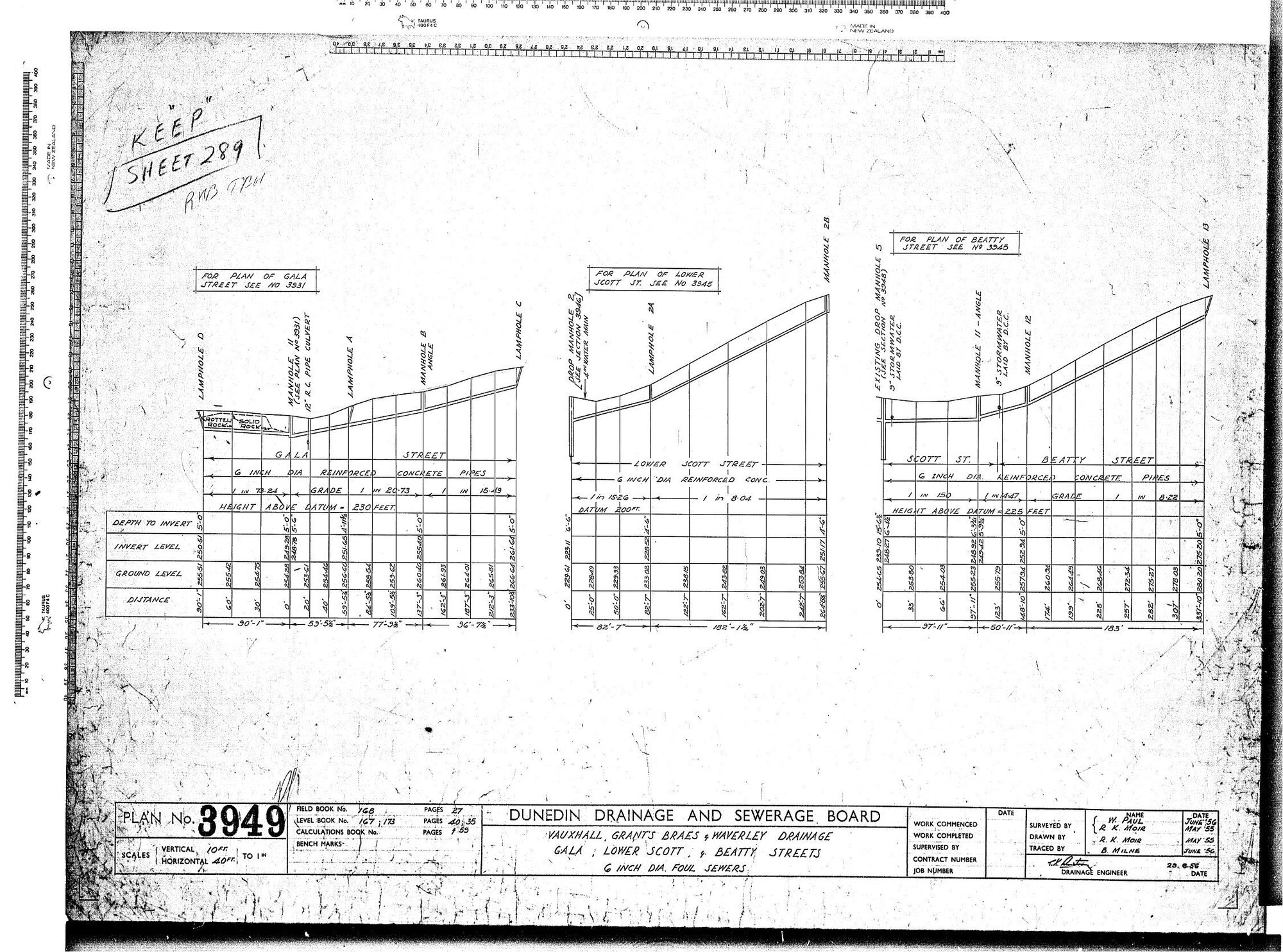 VUAXHALL, GRANT'S BRAES &amp; WAVERLEY DRAINAGE GALA, LOWER SCOTT &amp; BEATTY STREETS 6" DIA FOUL SEWERS