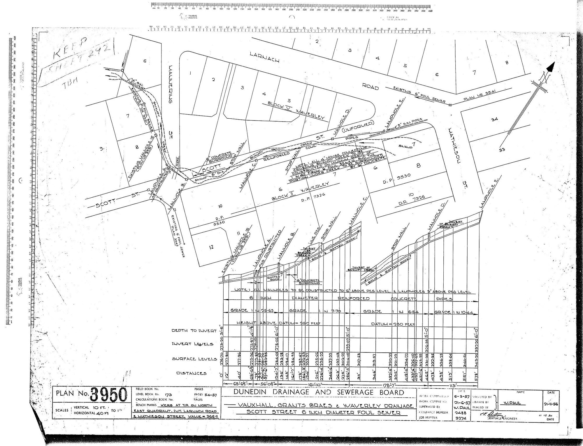 VUAXHALL, GRANT'S BRAES &amp; WAVERLEY DRAINAGE SCOTT  6" DIA FOUL SEWERS