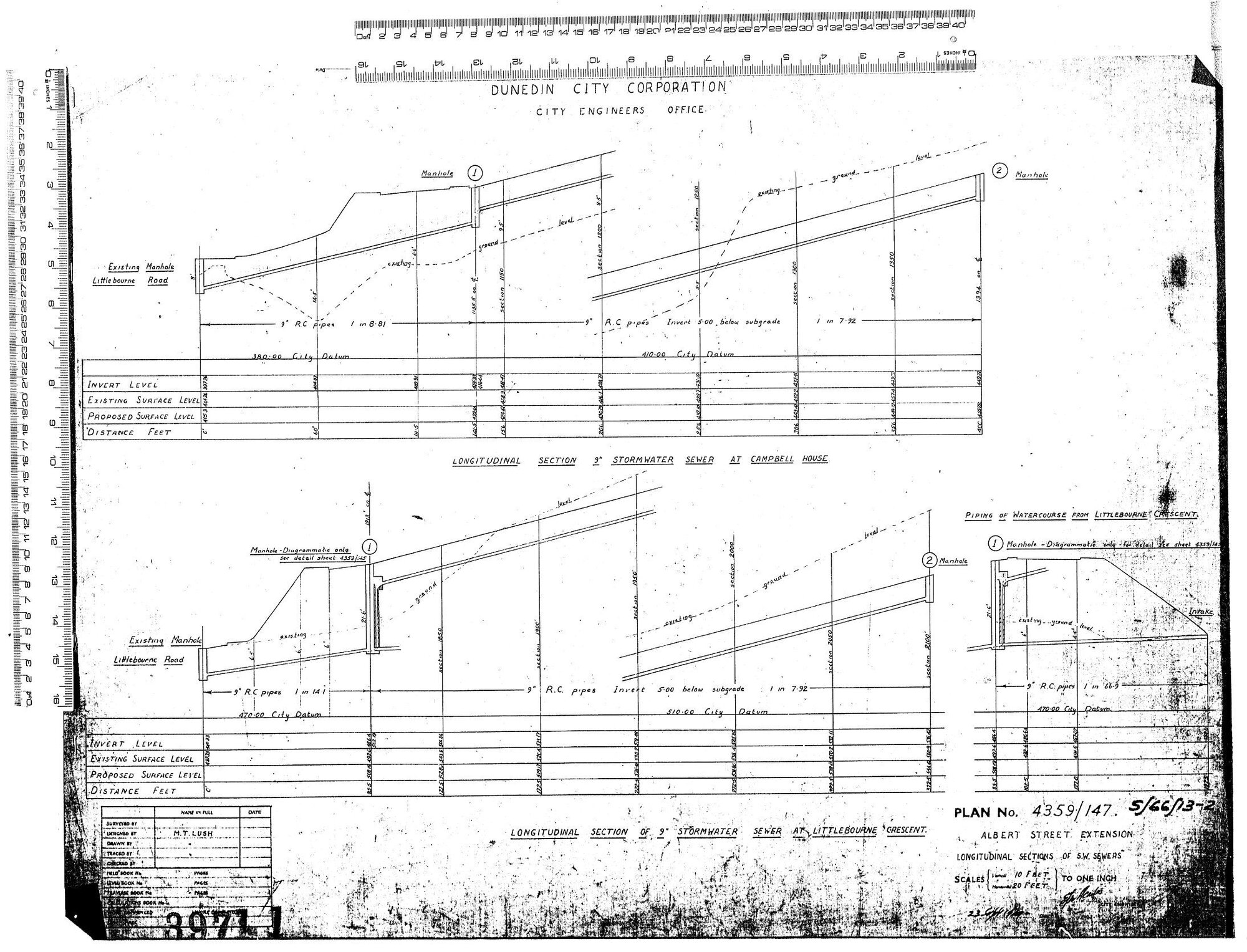 ALBERT STREET EXTENSION LONGITUDINAL SECTIONS OF S.W. SEWERS