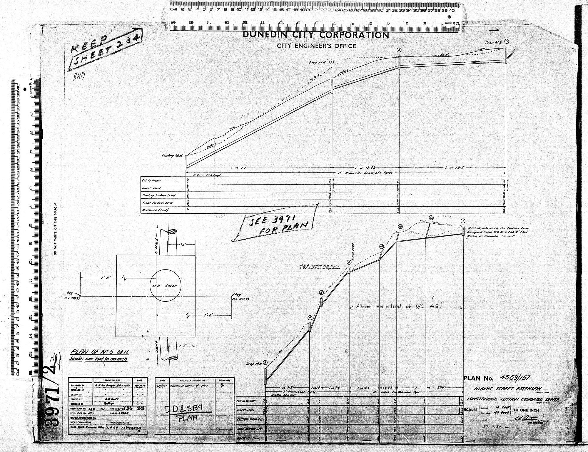 ALBERT STREET EXTENSION LONGITUDINAL SECTION  COMBINED SEWER