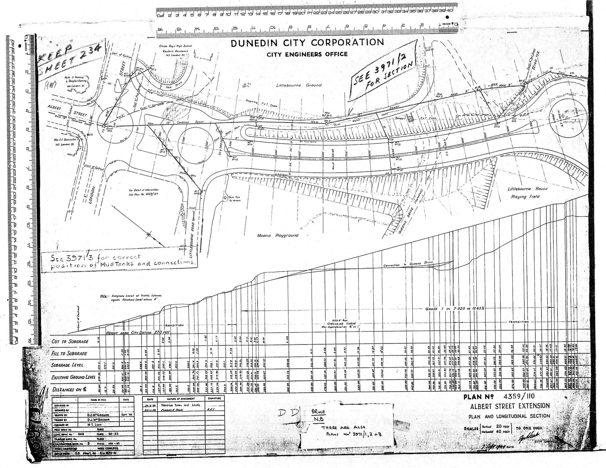ALBERT ST EXTENSION PLAN AND LONGITUDINAL SECTION