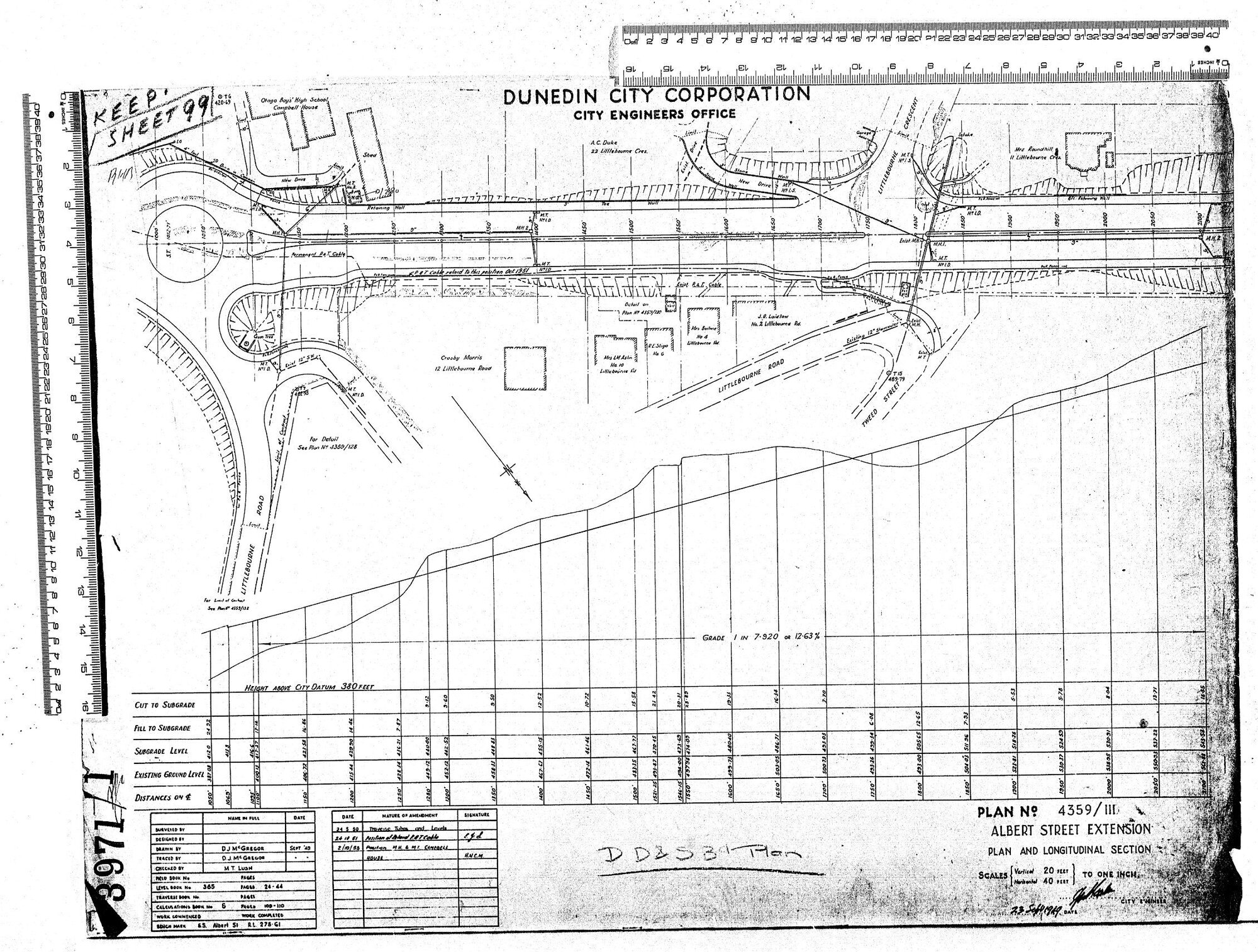 ALBERT ST EXTENSION PLAN AND LONGITUDINAL SECTION