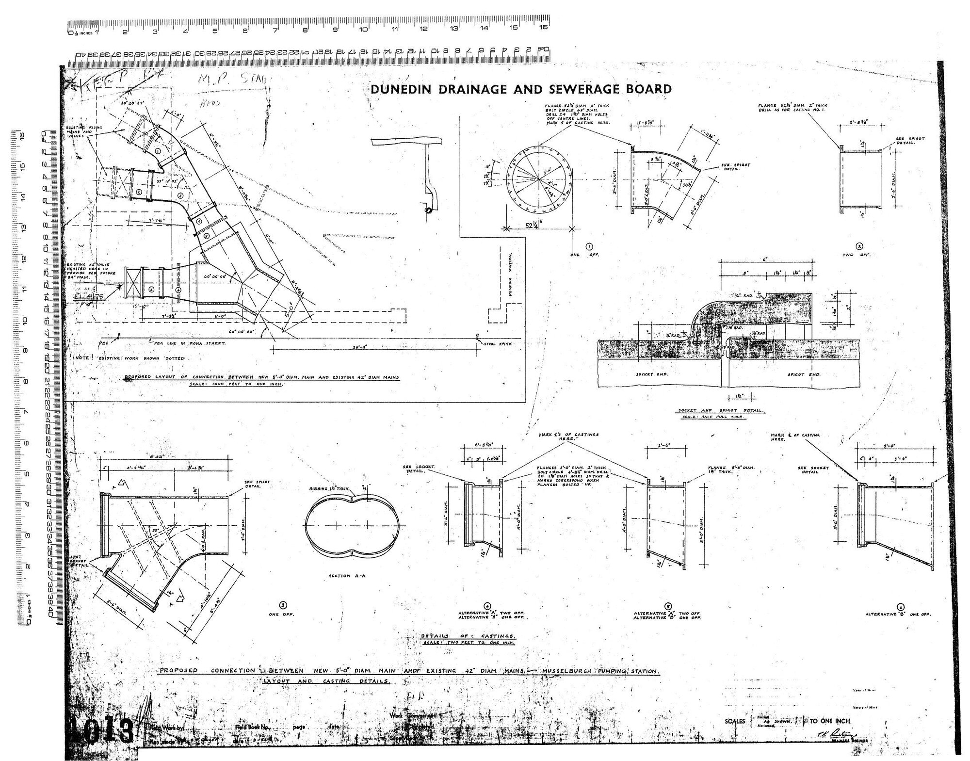 PROPOSED LAYOUT OF CONNECTION BETWEEN NEW 5'-0" DIAM MAIN AND EXISTING 42" DIAM MAINS