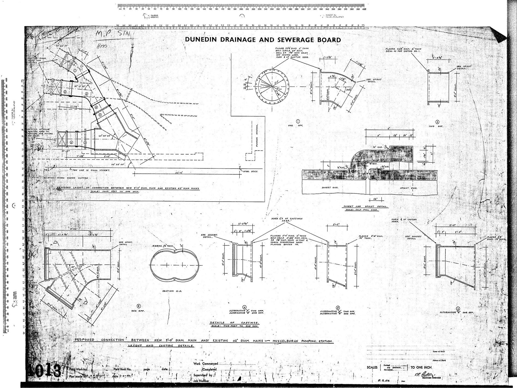 PROPOSED LAYOUT OF CONNECTION BETWEEN NEW 5'-0" DIAM MAIN AND EXISTING 42" DIAM MAINS
