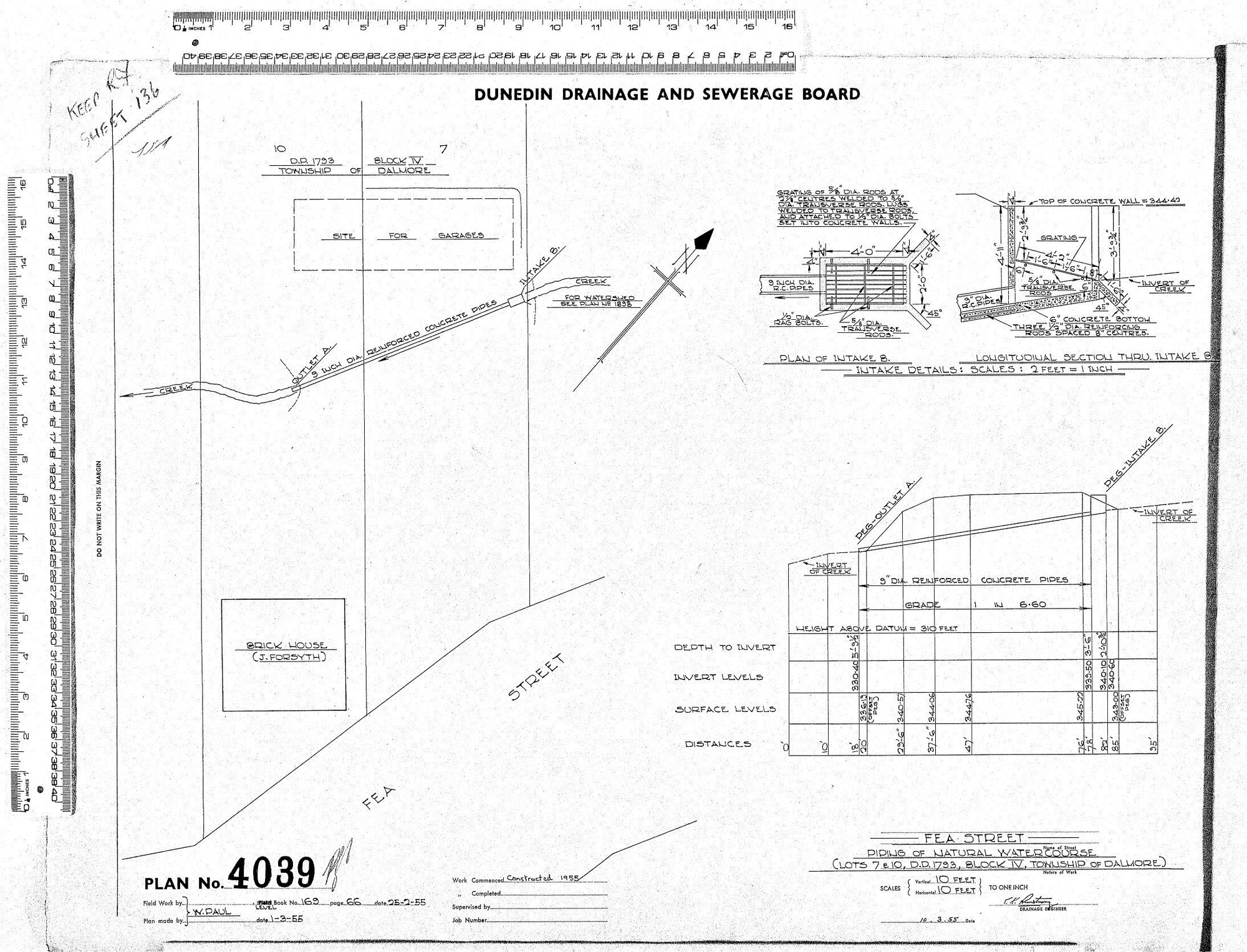 FEA STREET - PIPING OF NATURAL WATERCOURSE - (LOTS 7 &amp; 10, D.P. 1793, BLOCK IV, TOWNSHIP OF DALMORE)