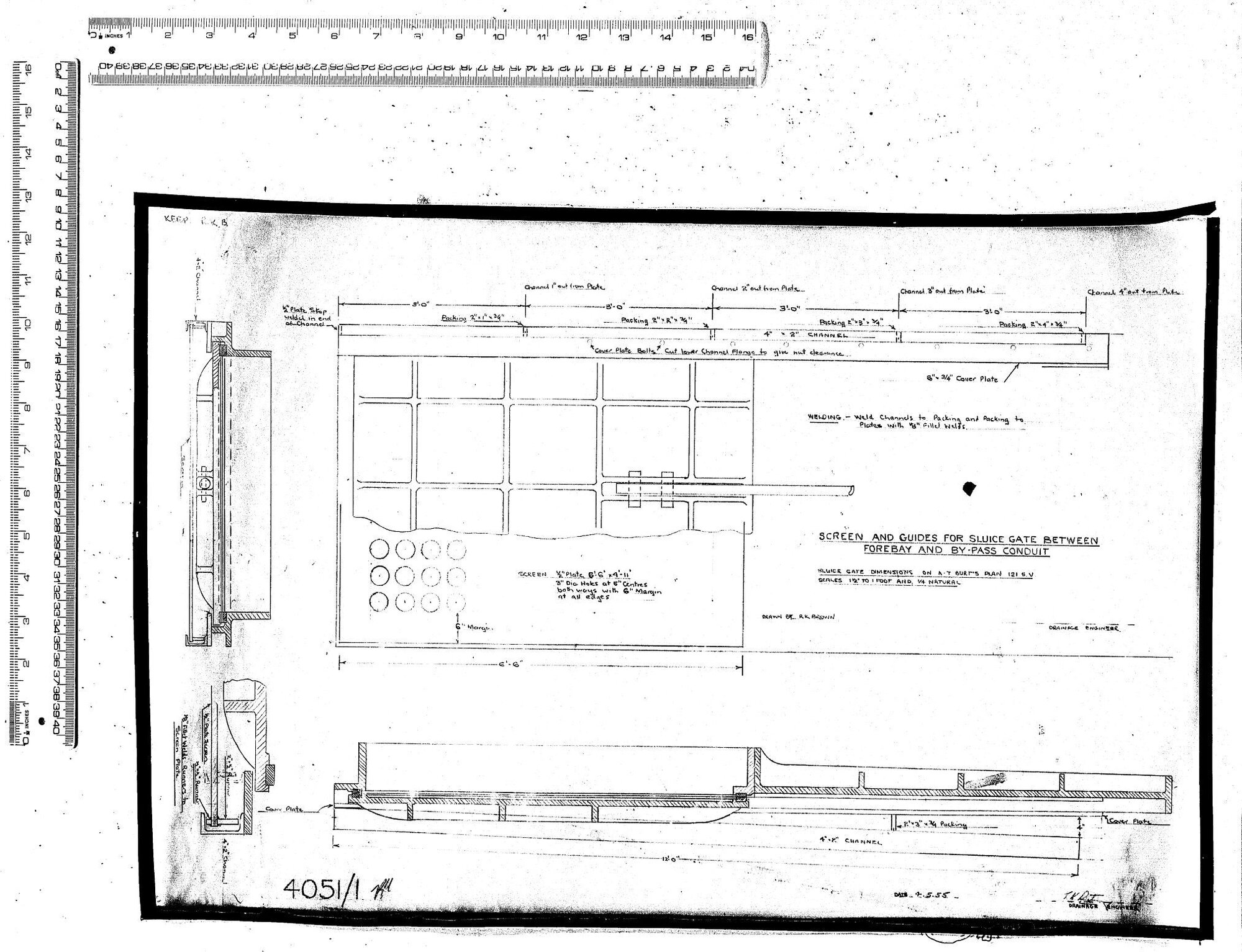 SCREEN AND GUIDES FOR SLUICE GATE BETWEEN FOREBAY AND BY-PASS CONDUIT