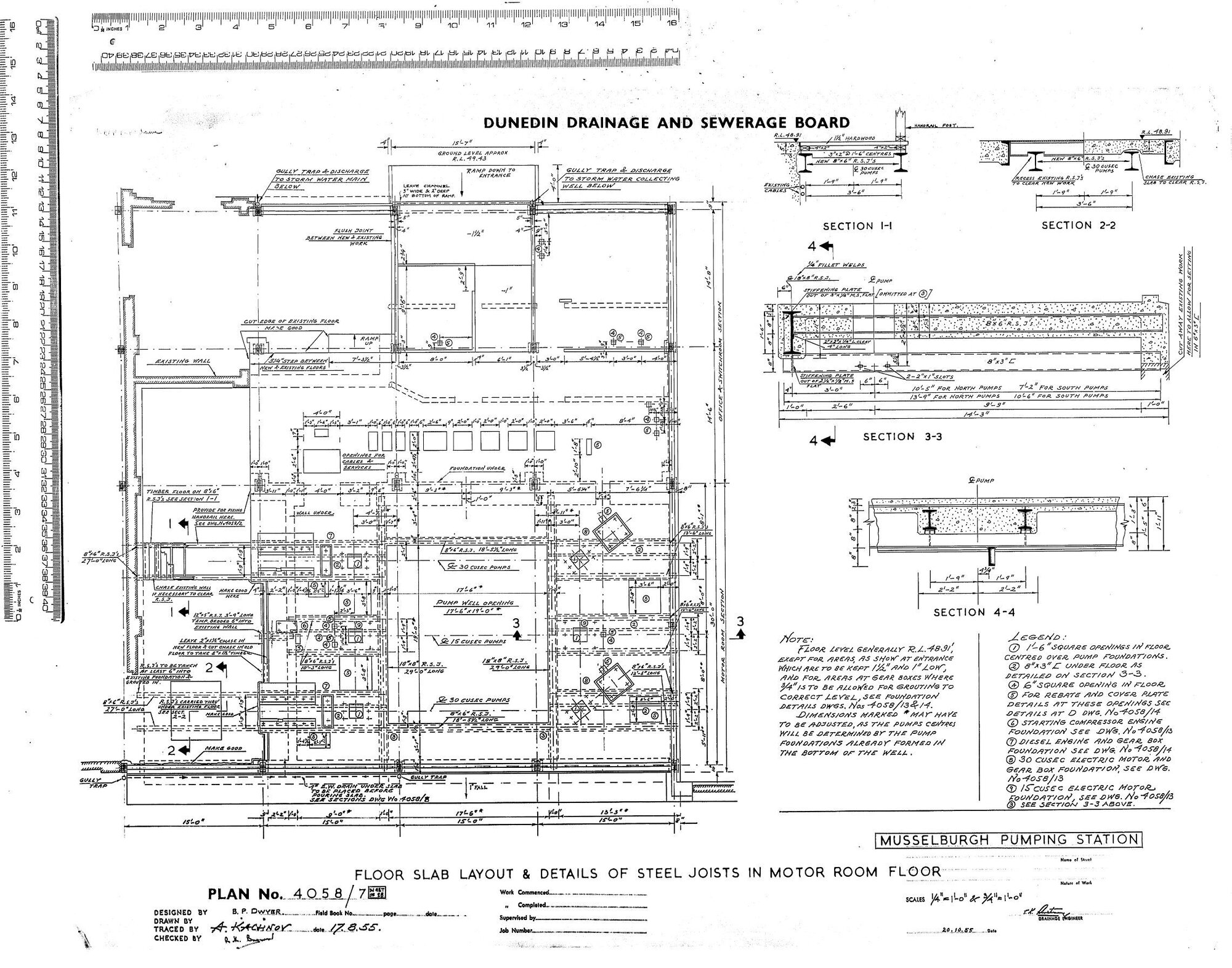 MUSSELBURGH PUMPING STATION FLOOR SLAB LAYOUT &amp; DETAILS OF STEEL JOINTSIN MOTOR ROOM FLOOR