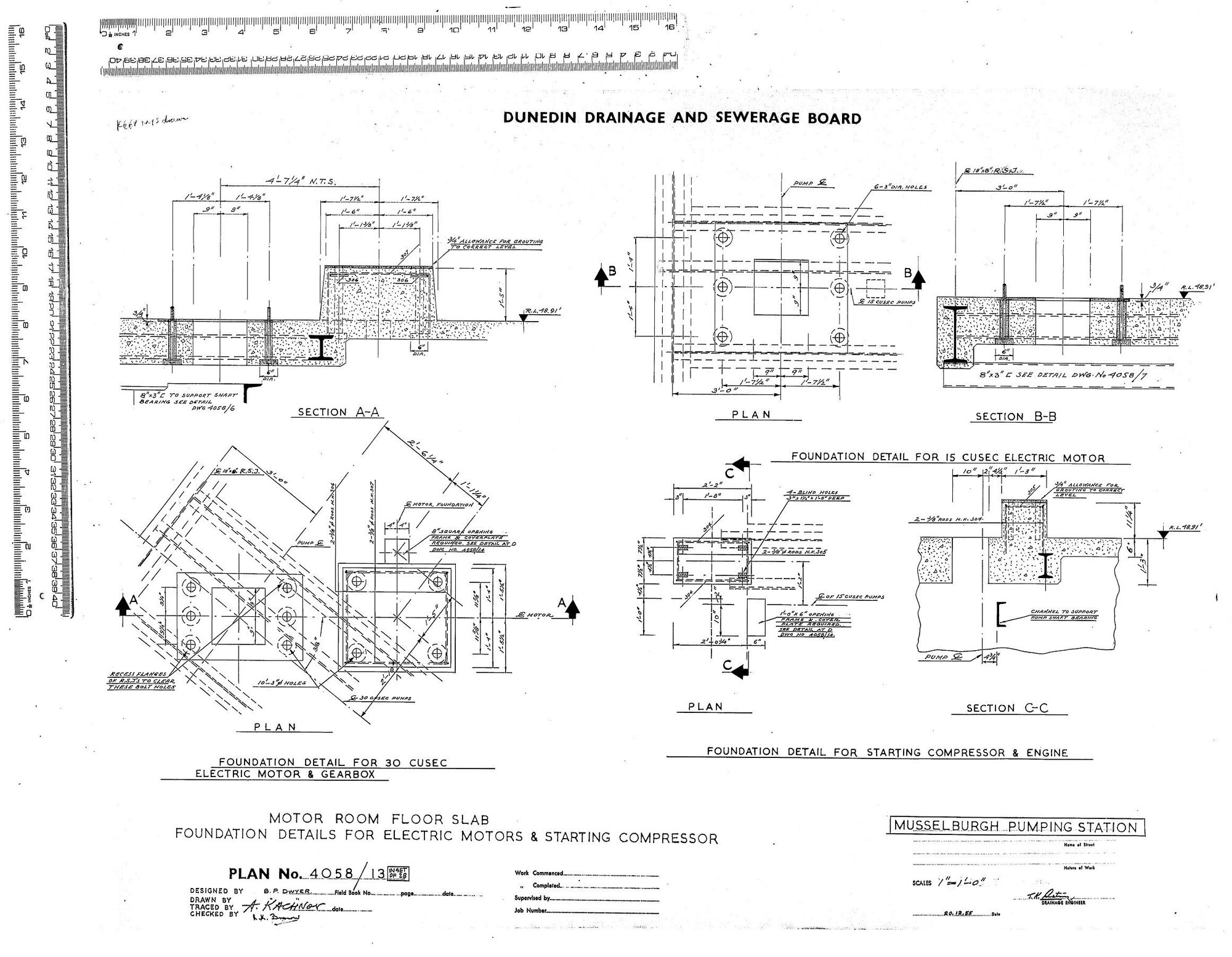MUSSELBURGH PUMPING STATION MOTOR ROOM FLOOR SLAB FOUNDATION DETAILS FOR ELECTRIC MOTORS &amp; STARTING COMPRESSOR