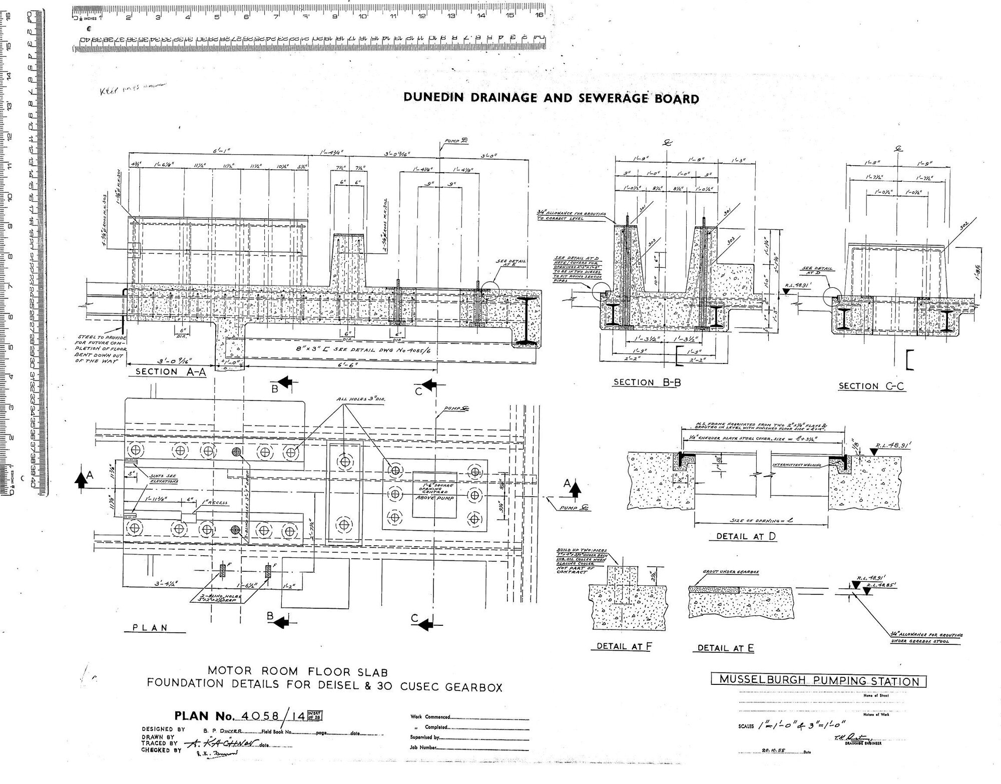 MUSSELBURGH PUMPING STATION MOTOR ROOM FLOOR SLAB FOUNDATION DETAILS FOR DEISEL &amp; 30 CUSEC GEARBOX
