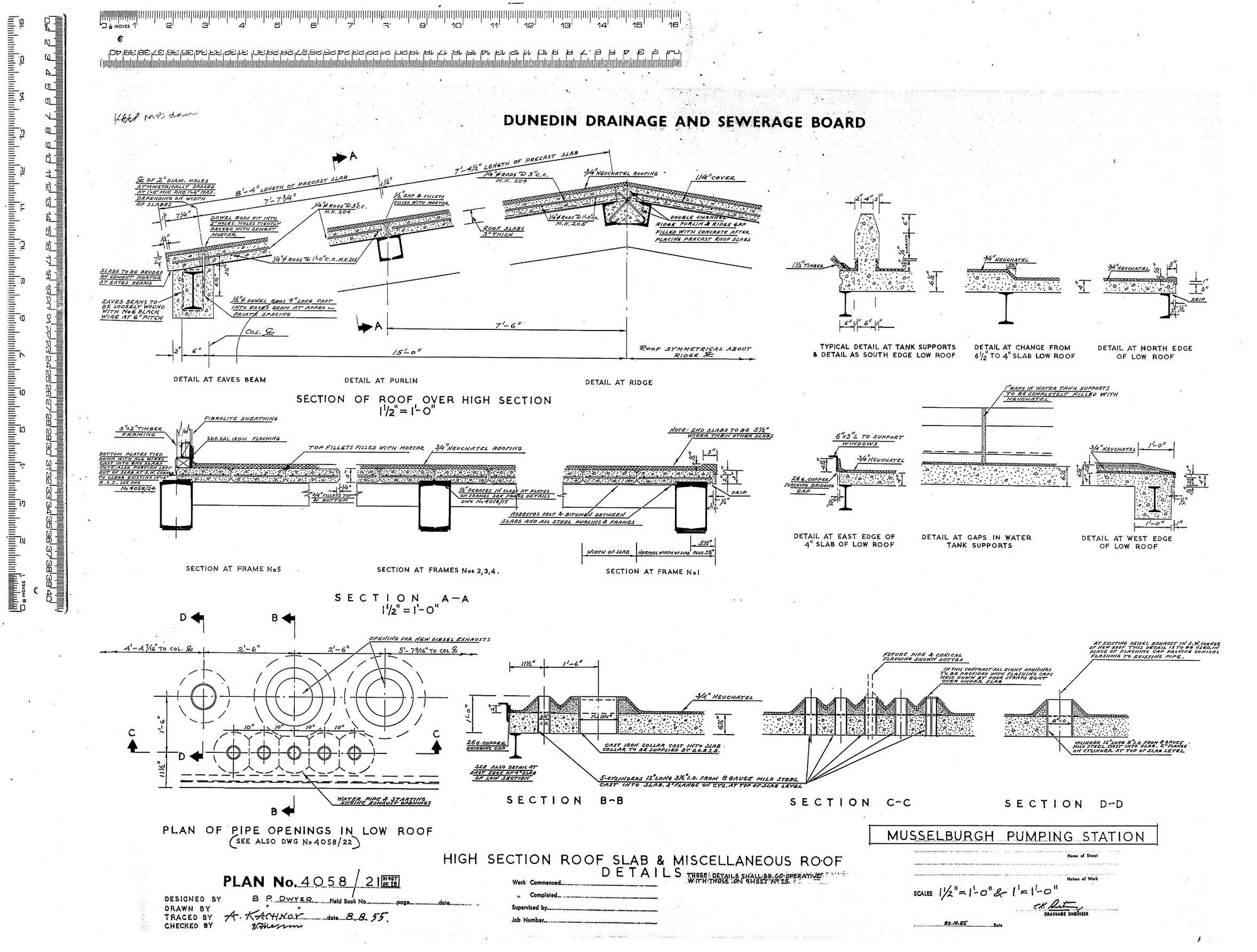 MUSSELBURGH PUMPING STATION HIGH SWECTION ROOF SLAB &amp; MISCELLANEOUS ROOF DETAILS