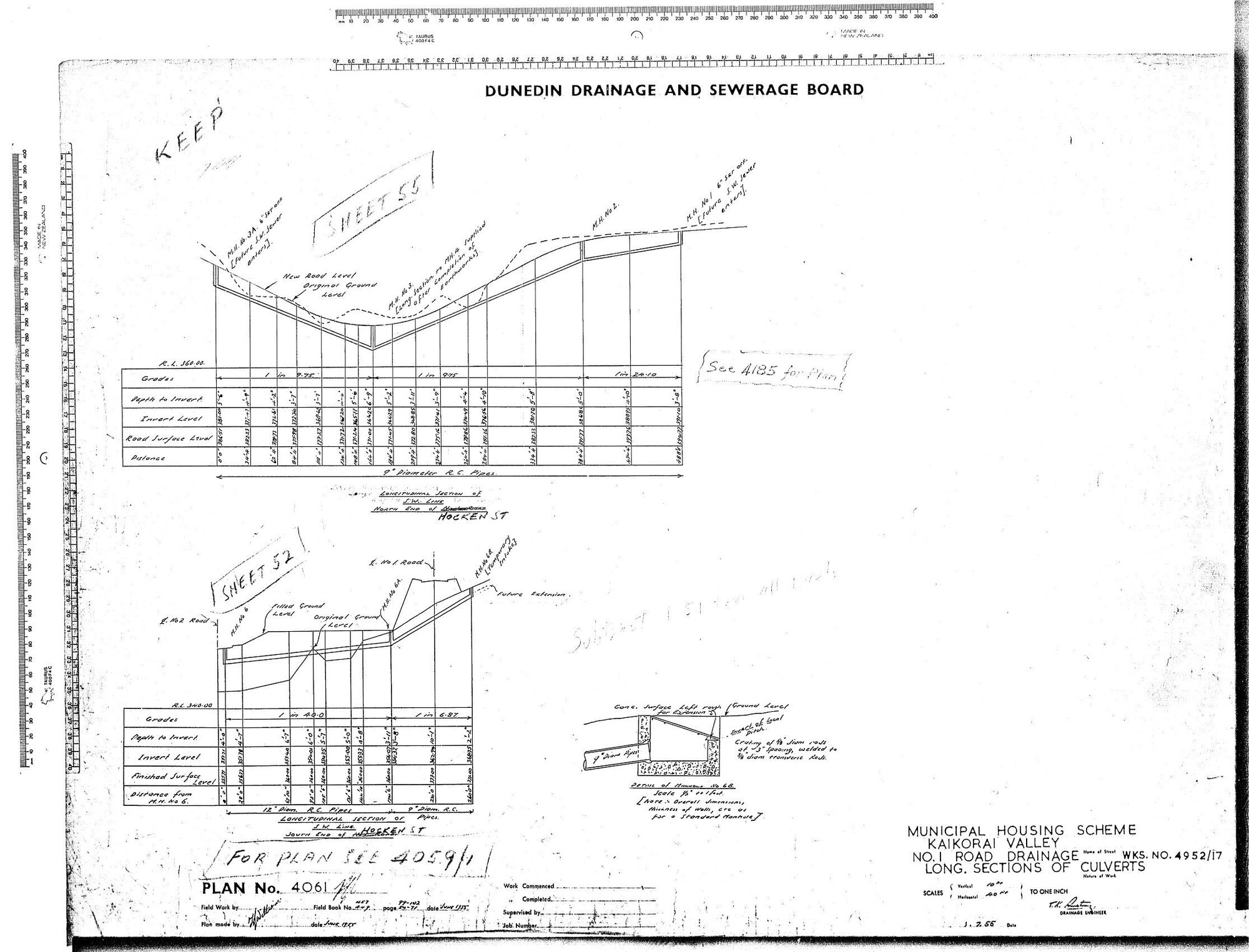 MUNICIPAL HOUSING SCHEME KAIORAI VALLEY NO.1 ROAD DRAINAGELONG SECTIONS OF CULVERTS