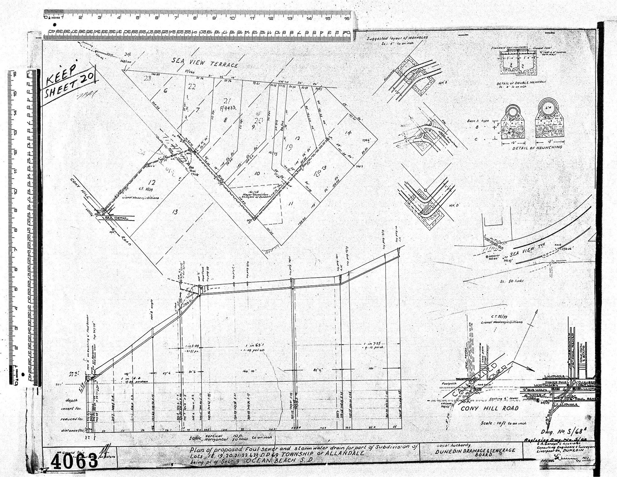PLAN OF PROPOSED FOUL SEWER AND STORMWATER DRAIN FOR PART OF SUBDIVISION OF LOTS 18.19.20.21.22&amp;23, D.P. 69