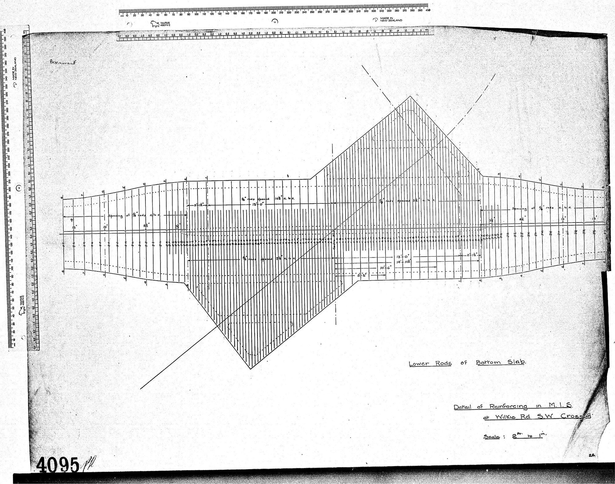 DETAIL OF REINFORCING IN M.I.S. AT WILKIE ROAD S.W. CROSSING