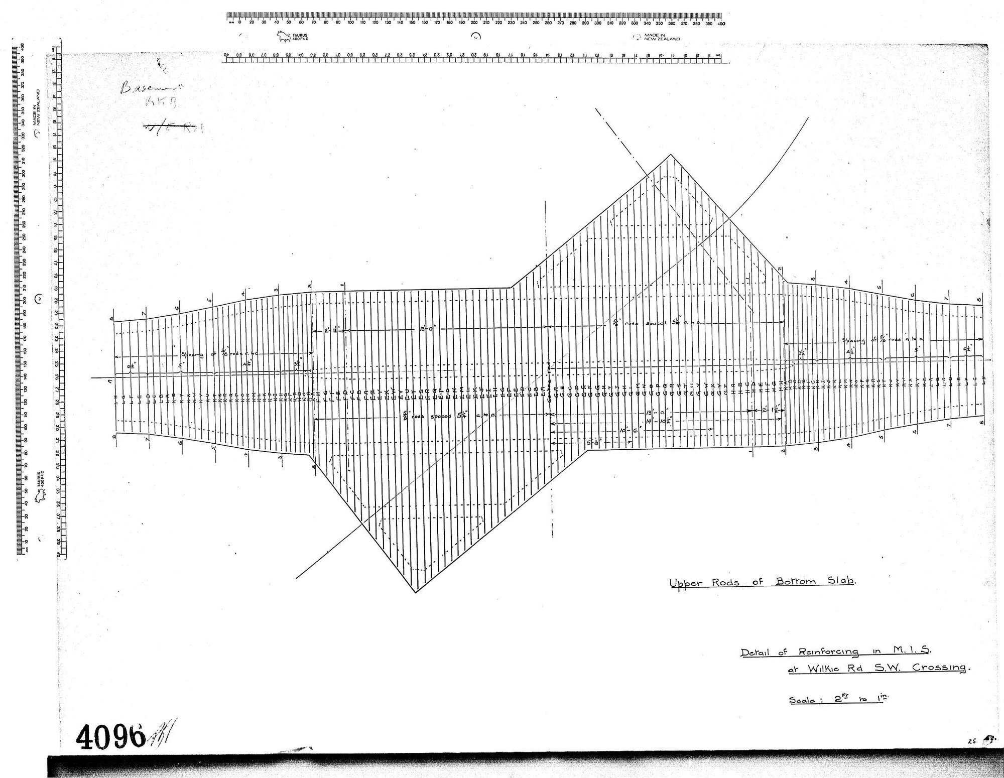 DETAIL OF REINFORCING IN M.I.S. AT WILKIE ROAD S.W. CROSSING