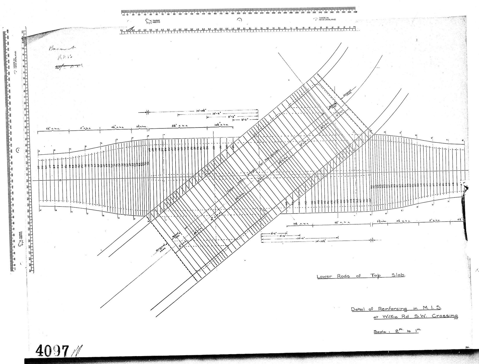 DETAIL OF REINFORCING IN M.I.S. AT WILKIE ROAD S.W. CROSSING
