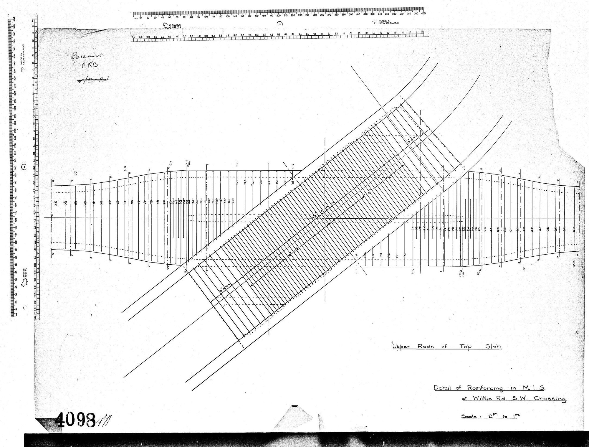 DETAIL OF REINFORCING IN M.I.S. AT WILKIE ROAD S.W. CROSSING