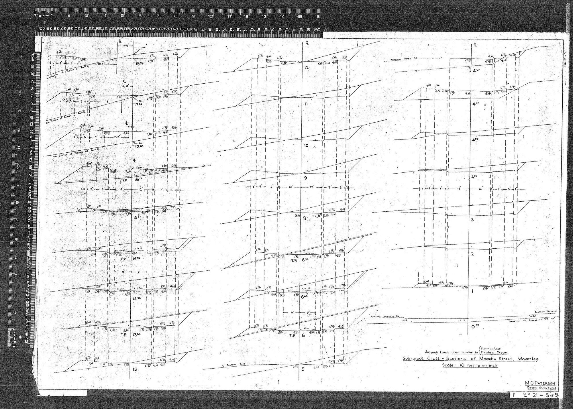 SUB-GRADE CROSS - SECTIONS OF MOODIE STREET , WAVERLEY