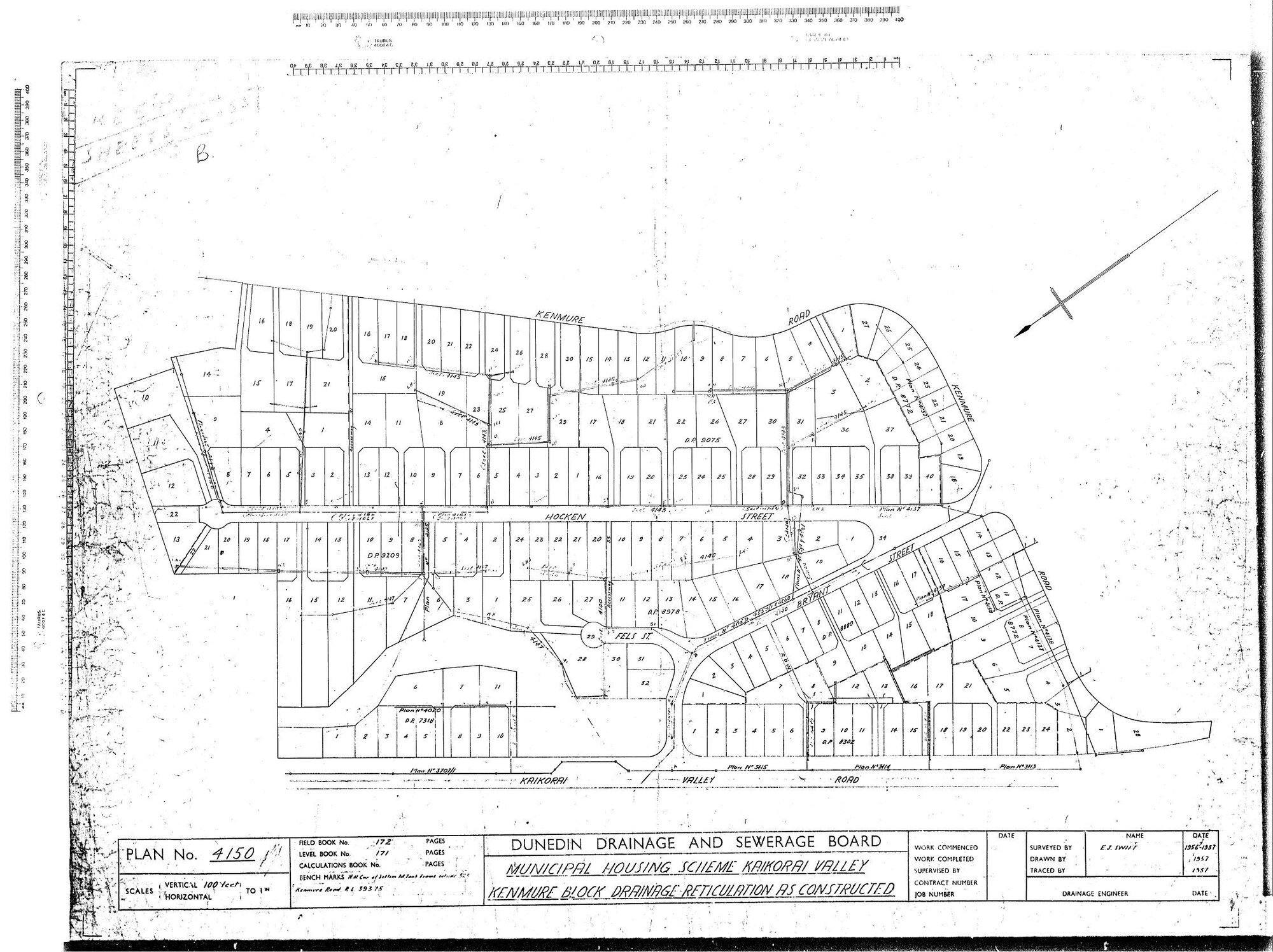 MUNICIPAL HOUSING SCHEME KAIKORAI VALLEY KENMURE BLOCK DRAINAGE RETICULATION AS CONSTRUCTED