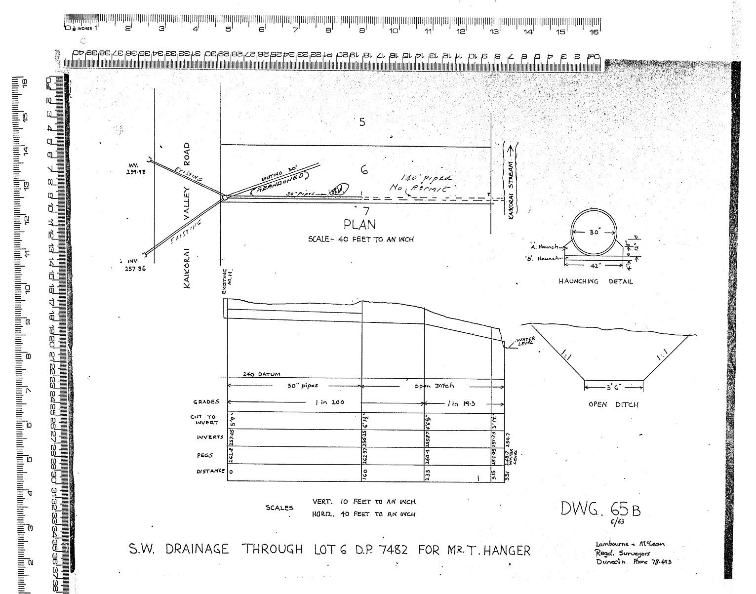 S.W. DRAINAGE THROUGH LOT 6 D.P. 7482 FOR MR T HANGER