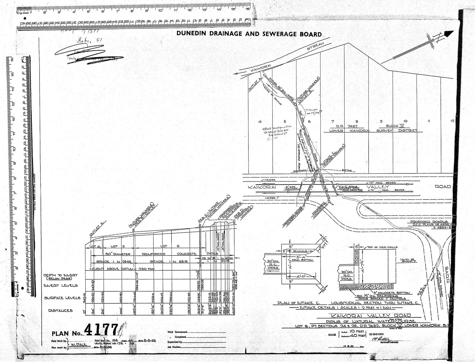 KAIKORAI VALLEY ROAD - PIPING OF NATURAL WATERCOURSE LOT6, PT. SECTIONS 24 &amp; 25, D.P. 7482