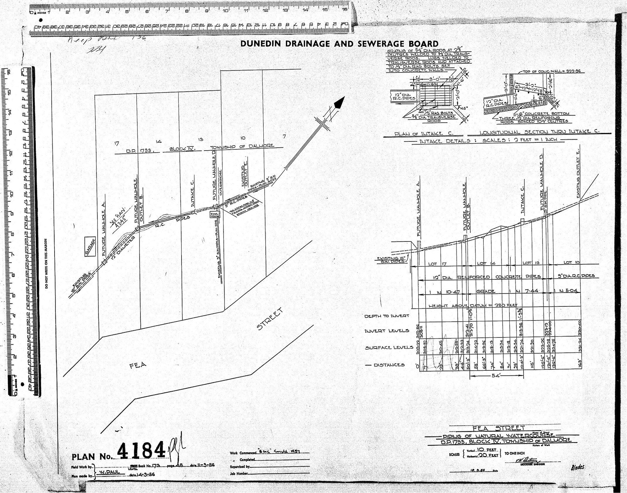 FEA STREET - PIPING OF NATURAL WATERCOURSE - D.P. 1793, BLOCK IV, TOWNSHIP OF DALMORE