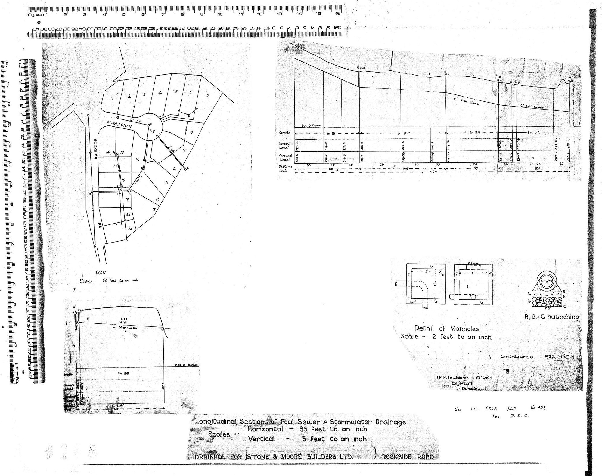 LONGITUDINAL SECTIONS OF FOUL SEWER &amp; STORMWATER DRAINAGE ROCKSIDE ROAD