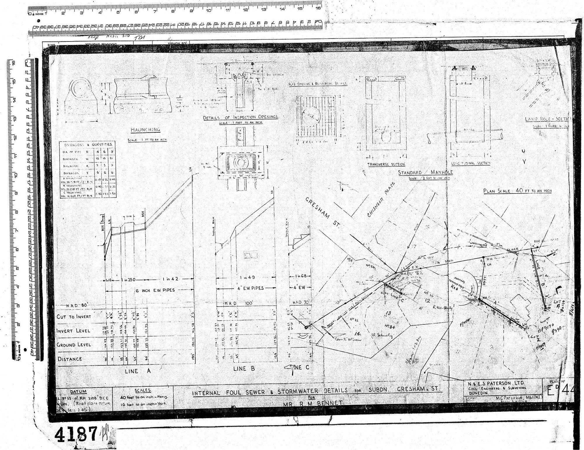 INTERNAL FOUL SEWER &amp; STORMWATER DETAILS FOR SUBDN GRESHAM STREET FOR MR R.M. BENNET