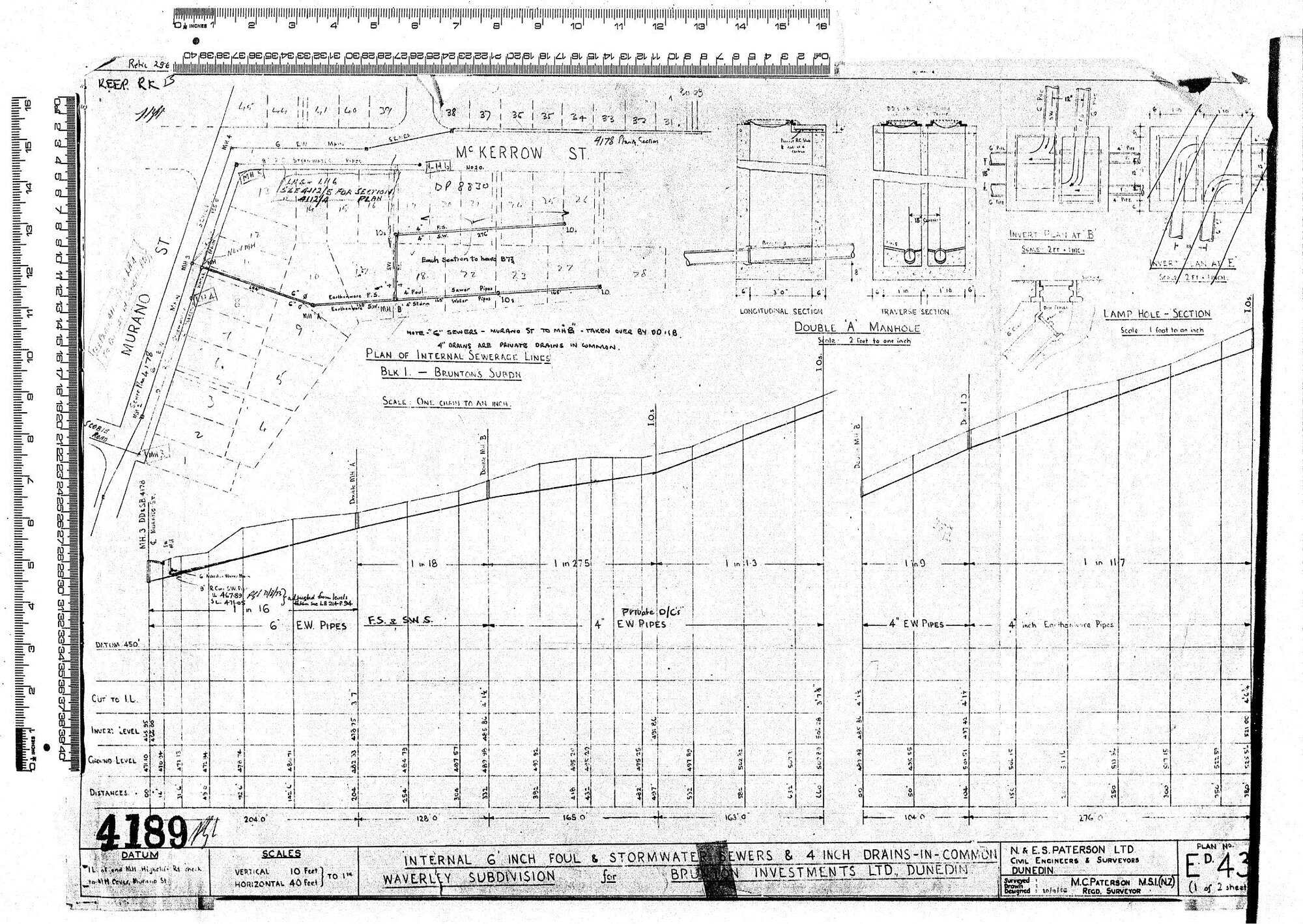 INTERNAL 6 INCH FOUL &amp; STORMWATER SEWERS &amp; 4 INCH DRAINS-IN-COMMON WAVERLEY SUBDIVISION