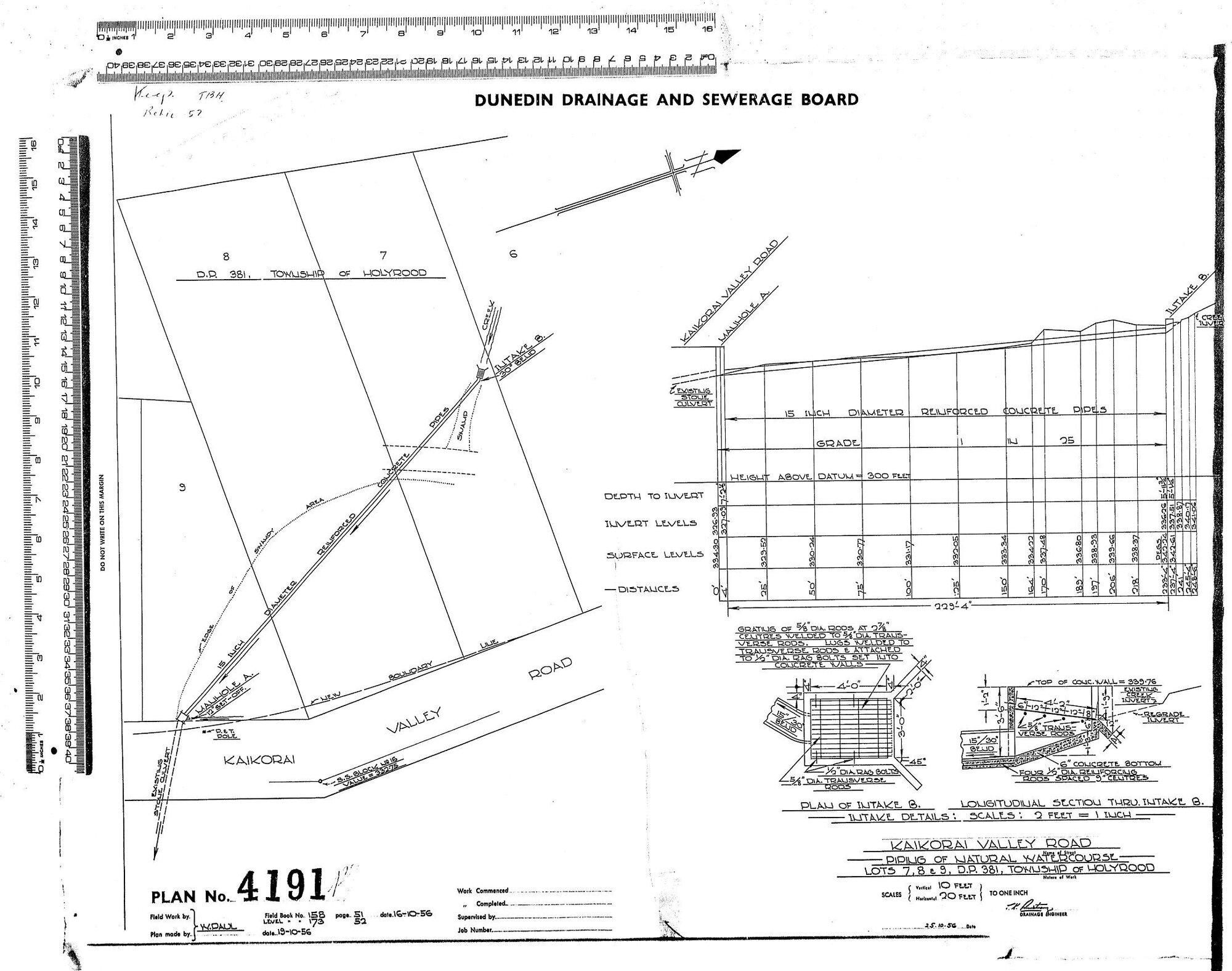 KAIKORAI VALLEY ROAD - PIPING OF NATURAL WATERCOURSE - LOTS 7,8,&amp;9, D.P. 381 TOWNSHIP OF HOLYROOD