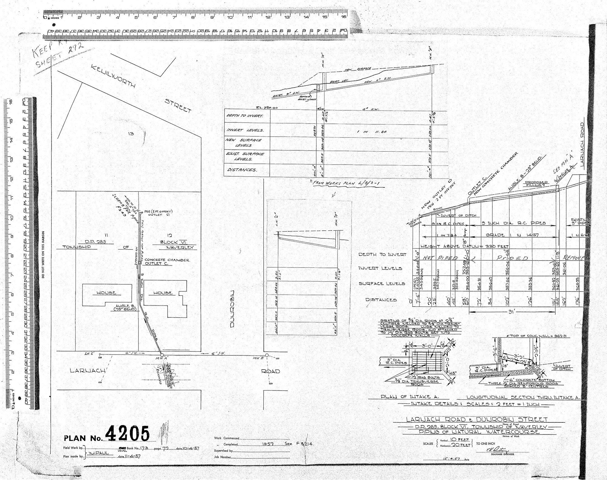 LARNACH ROAD &amp; DUNROBIN STREET  D.P. 289  BLOCK VI, TOWNSHIP OF WAVERLEY PIPING OF NATURAL WATERCOURSE