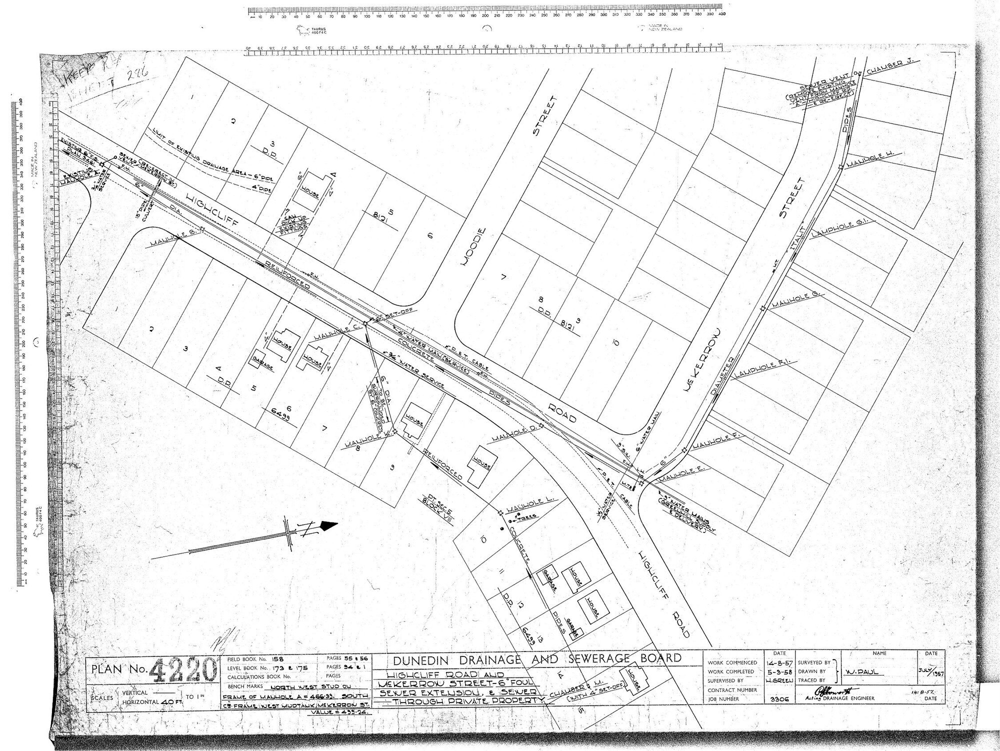 HIGHCLIFF ROAD AND McKERROW STREET 6" FOUL SEWER EXTENSION &amp; SEWER THROUGH PRIVATE PROPERTY