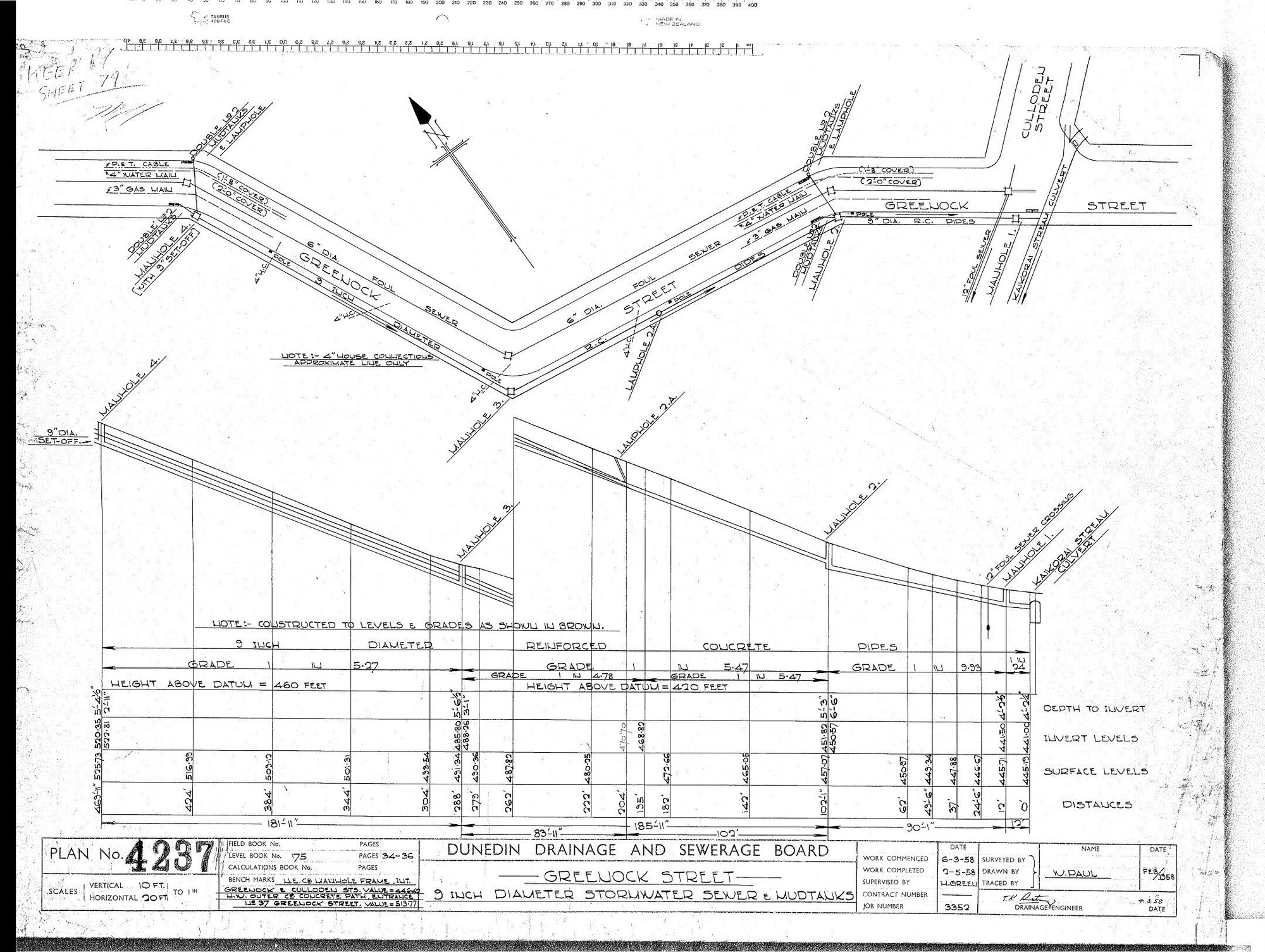 GREENOCK STREET  9" DIAMETER STORMWATER SEWER &amp; MUDTANKS