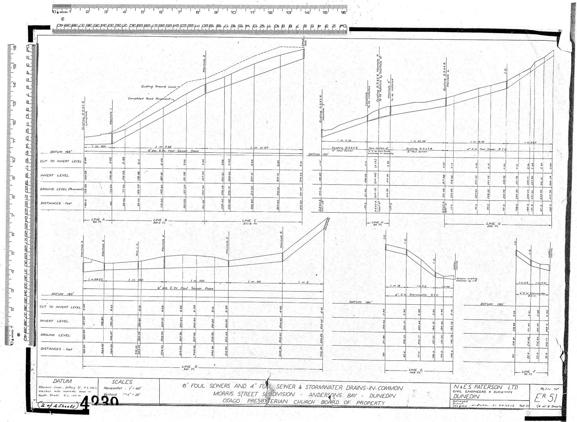 6" FOUL SEWERS &amp; 4" FOUL SEWER &amp; STORMWATER DRAINS IN COMMON- MORRIS STRET SUBDIVISIOM - ANDERSONS BAY