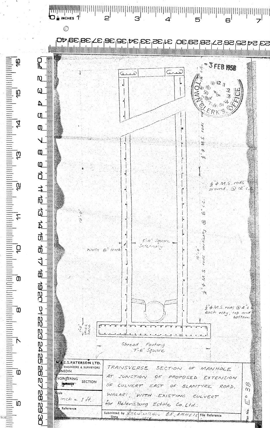 TRANSVERSE SECTION OF MANHOLE AT JUNCTION OF PROPOSED EXTN OF CULVERT EAST OF BLANTYRE ROAD, WAKARI WITH EXISTING CULVERT
