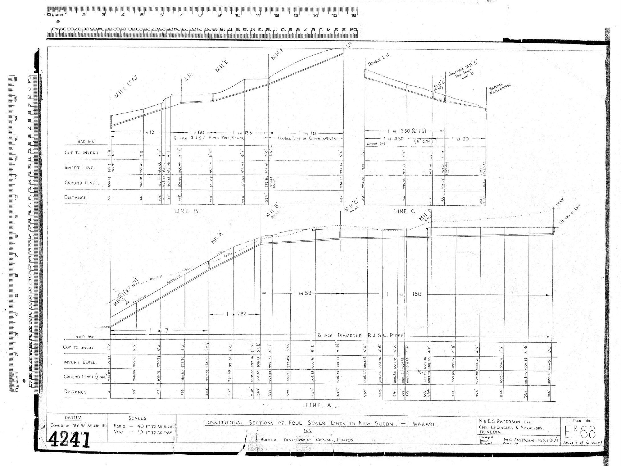 LONGITUDINAL SECTIONS OF FOUL SEWER LINES IN NEW SUBDN - WAKARI