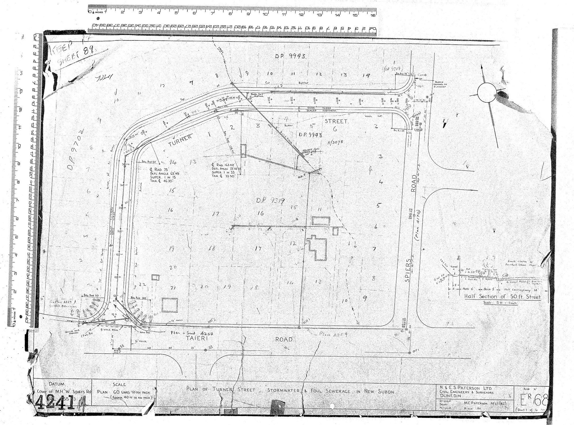PLAN OF TURNER STREET, STORMWATER &amp; FOUL SEWERAGE IN NEW SUBDN