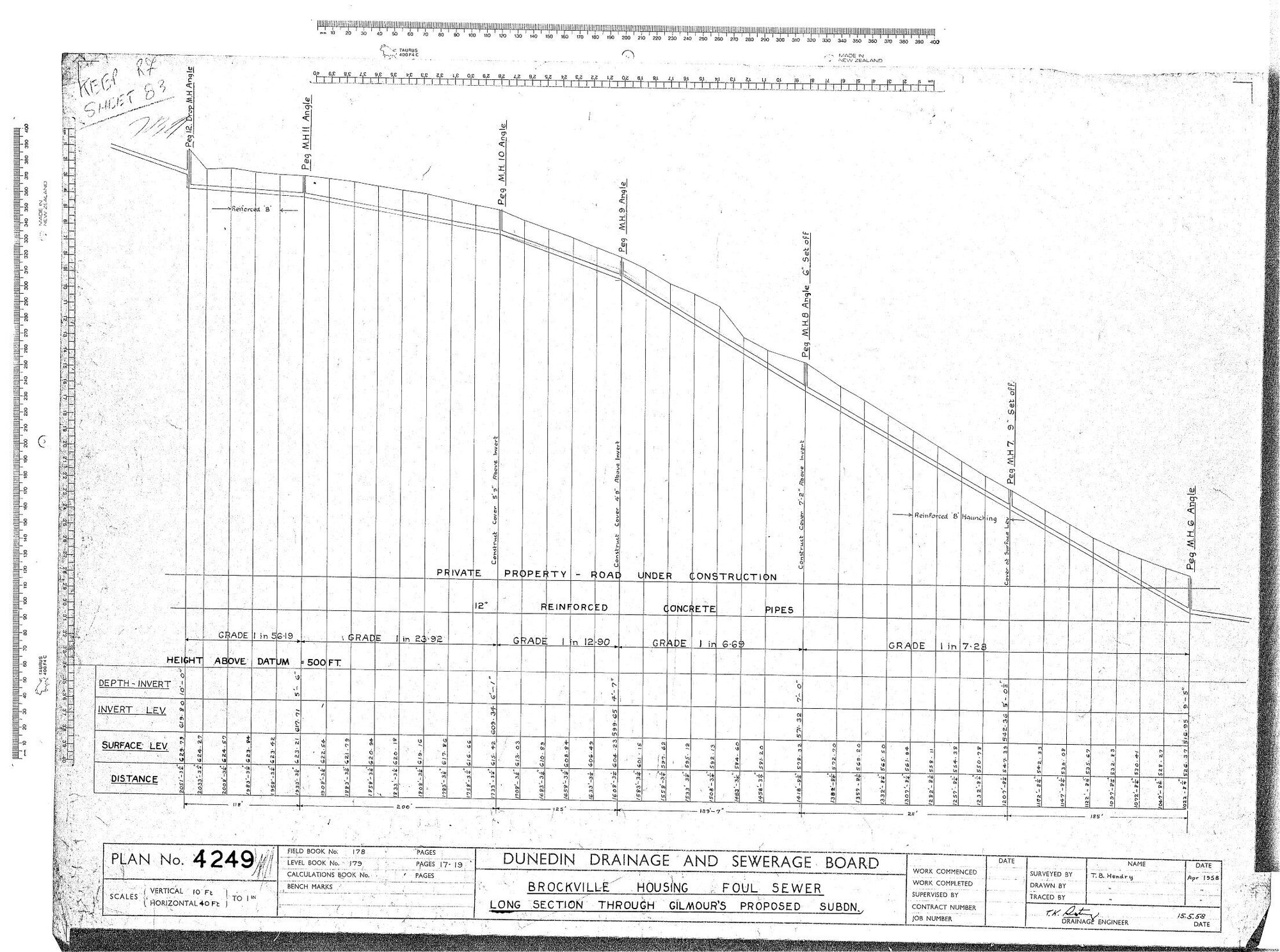 BROCKVILLE HOUSING FOUL SEWER LONG SECTION THROUGH GILMOUR'S PROPOSED SUBDN