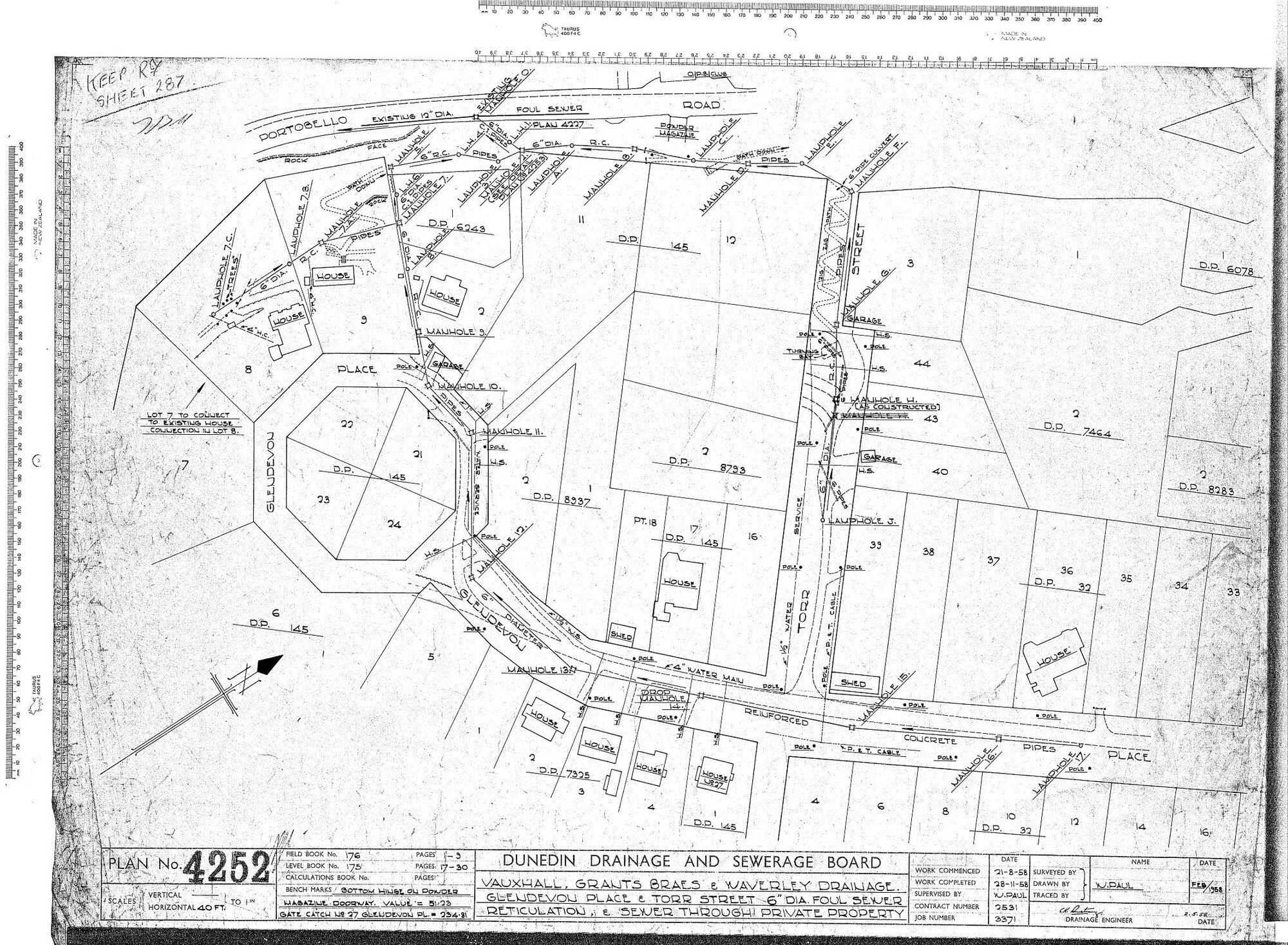 VAUXHALL, GRANTS, BRAES &amp; WAVERLEY DRAIANGE. GLENDEVON PLACE &amp; TORR STREET 6" DIA FOUL SEWER RETICULATION &amp; SEWER THROUGH PRIVATE PROPERTY