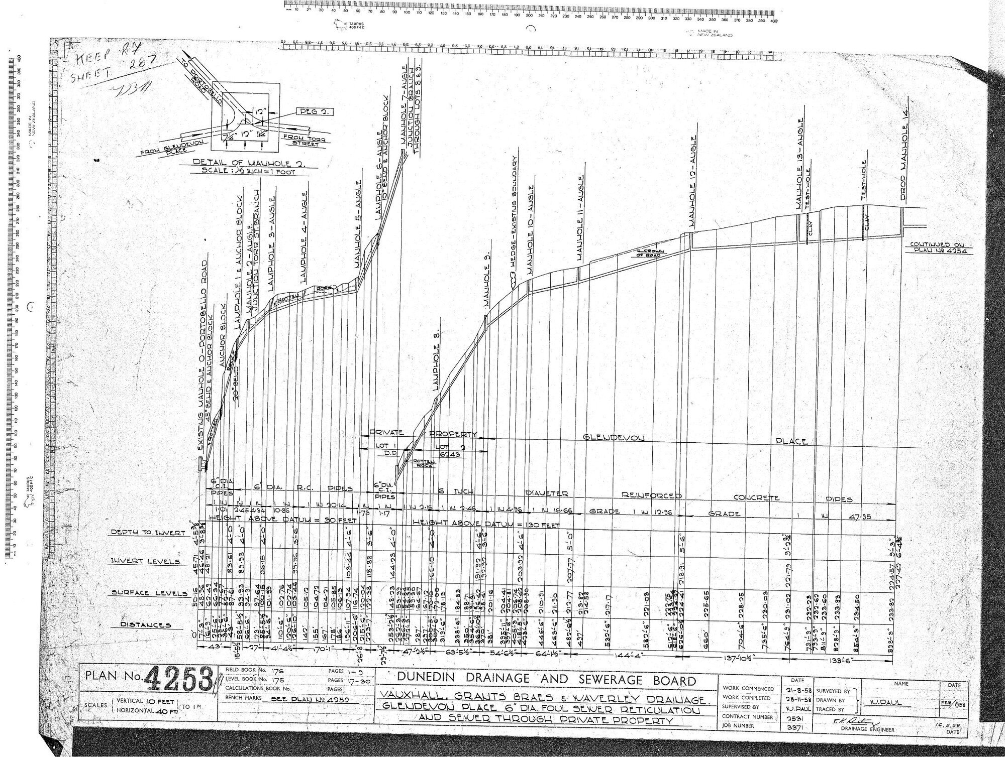 VAUXHALL, GRANTS, BRAES &amp; WAVERLEY DRAIANGE. GLENDEVON PLACE 6" DIA FOUL SEWER RETICULATION &amp; SEWER THROUGH PRIVATE PROPERTY