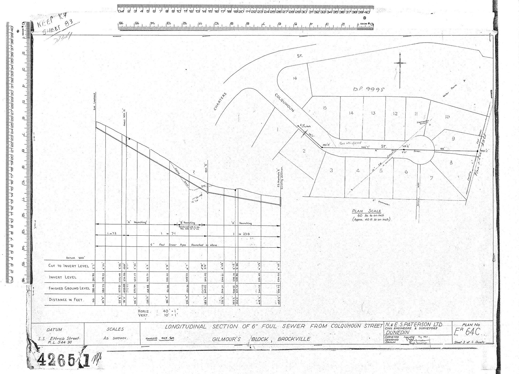 LONGITUDINAL SECTIONS 6" FOUL SEWER FROM COLQUHOUN STREET GILMOUR'S BLOCK, BROCKVILLE