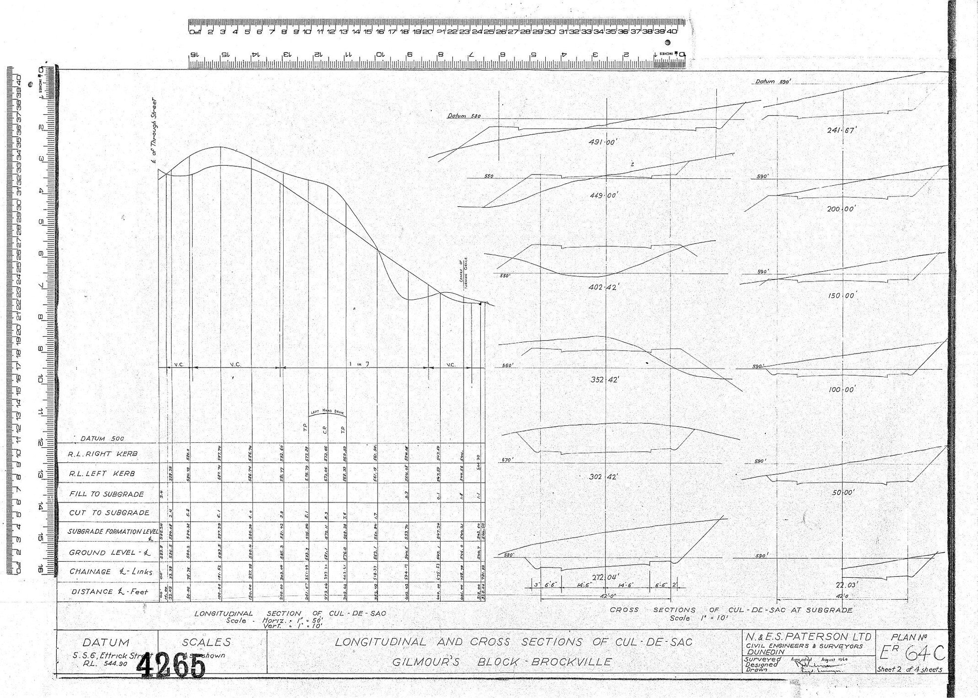 LONGITUDINAL AND CROSS SECTIONS OF CUL DE SAC GILMOUR'S BLOCK BROCKVILLE