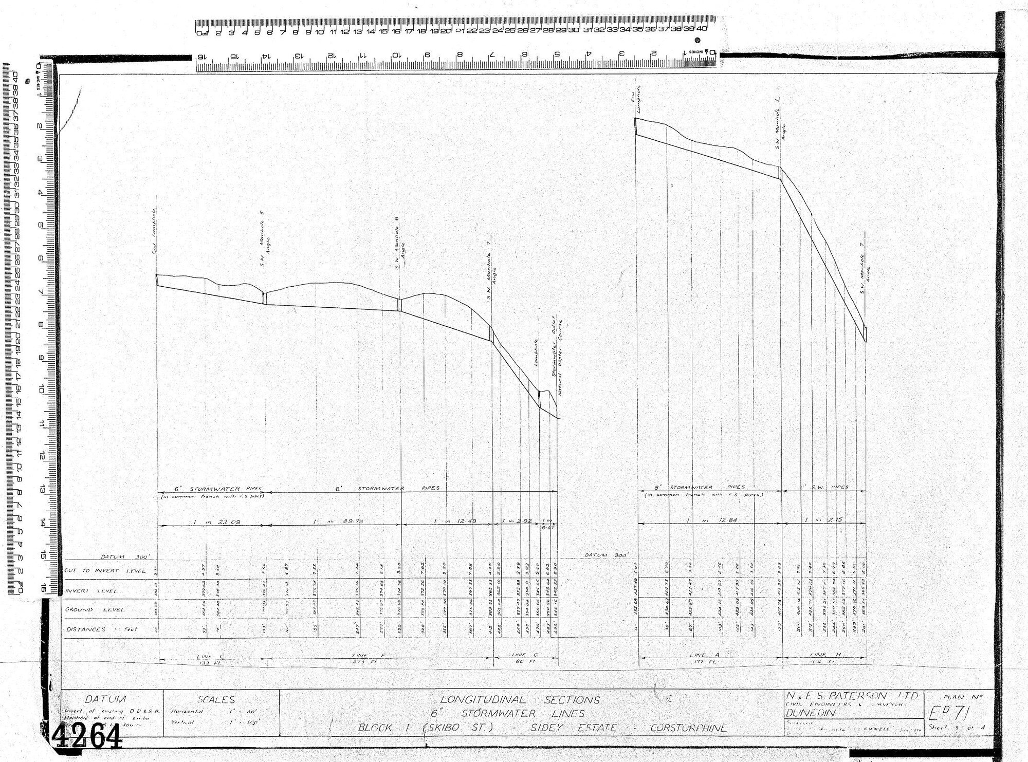 LONGITUDINAL SECTIONS 6" FOUL SEWER LINES BLOCK 1 (SKIBO ST) SIDEY ESTATE CORSTORPHINE